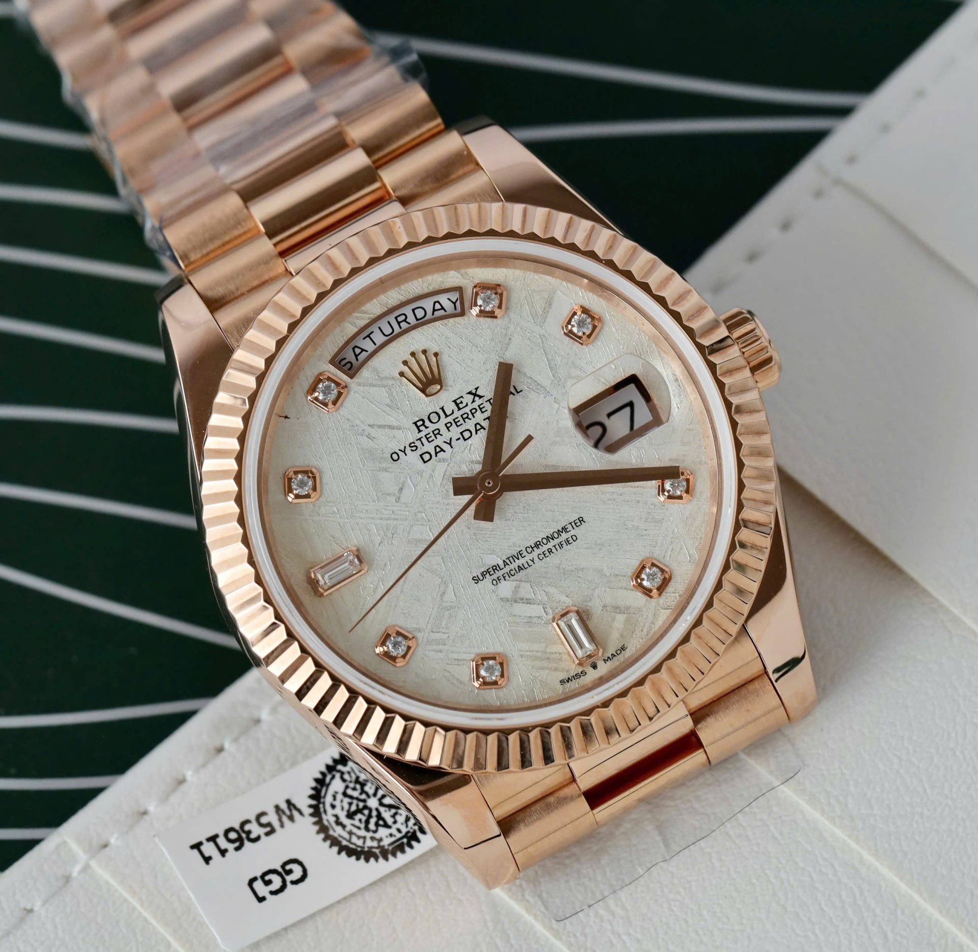 Rolex Day-Date RG Plated Meteorite Dial With Diamonds 40mm Super Clone
