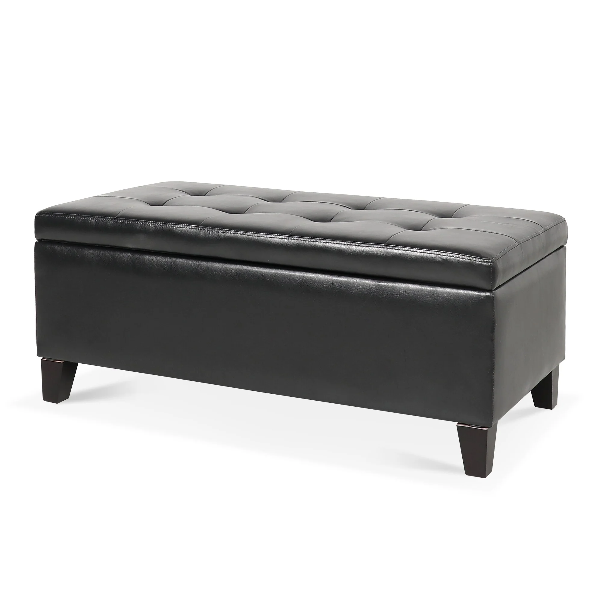 Storage Ottoman with Wooden Legs, Faux Leather Ottoman with Storage for Living Room