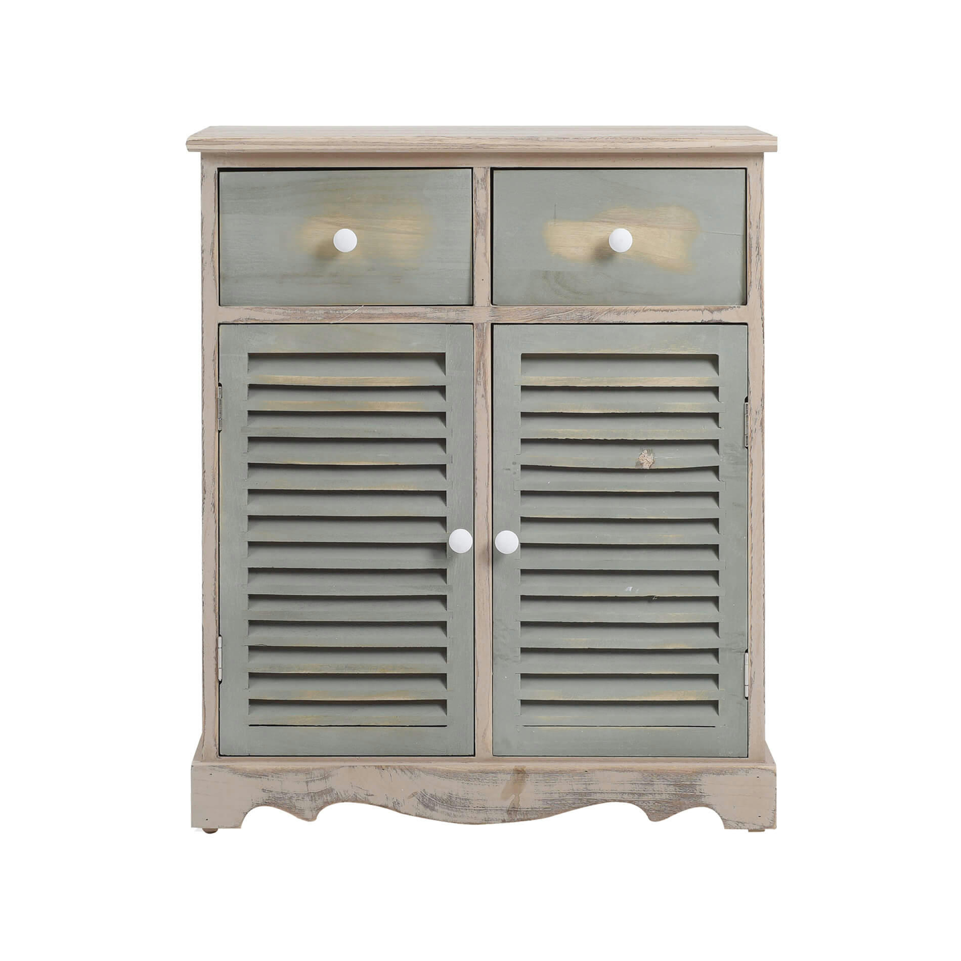 - Commode de rangement en bois à 2 tiroirs et 2 portes vert et marron
