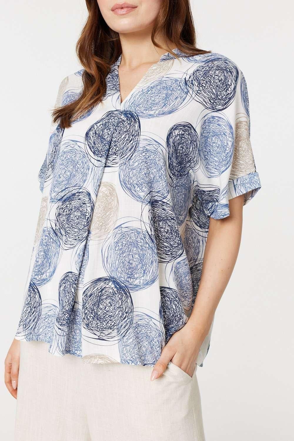 Izabel London Printed V-Neck 1/2 Sleeve Blouse