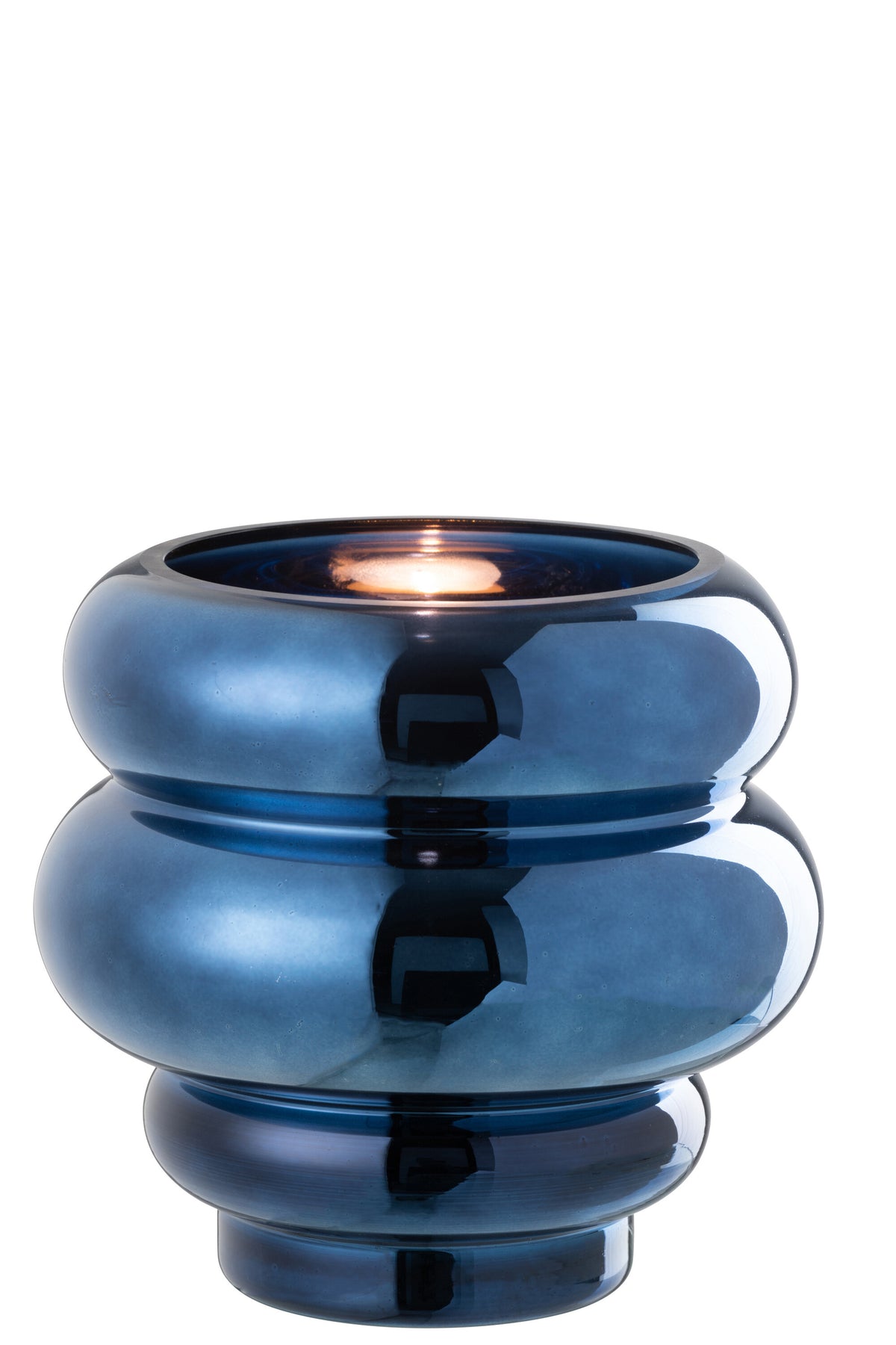 J-Line theelichthouder/vaas Cléa - glas - blauw - Ø 20 cm