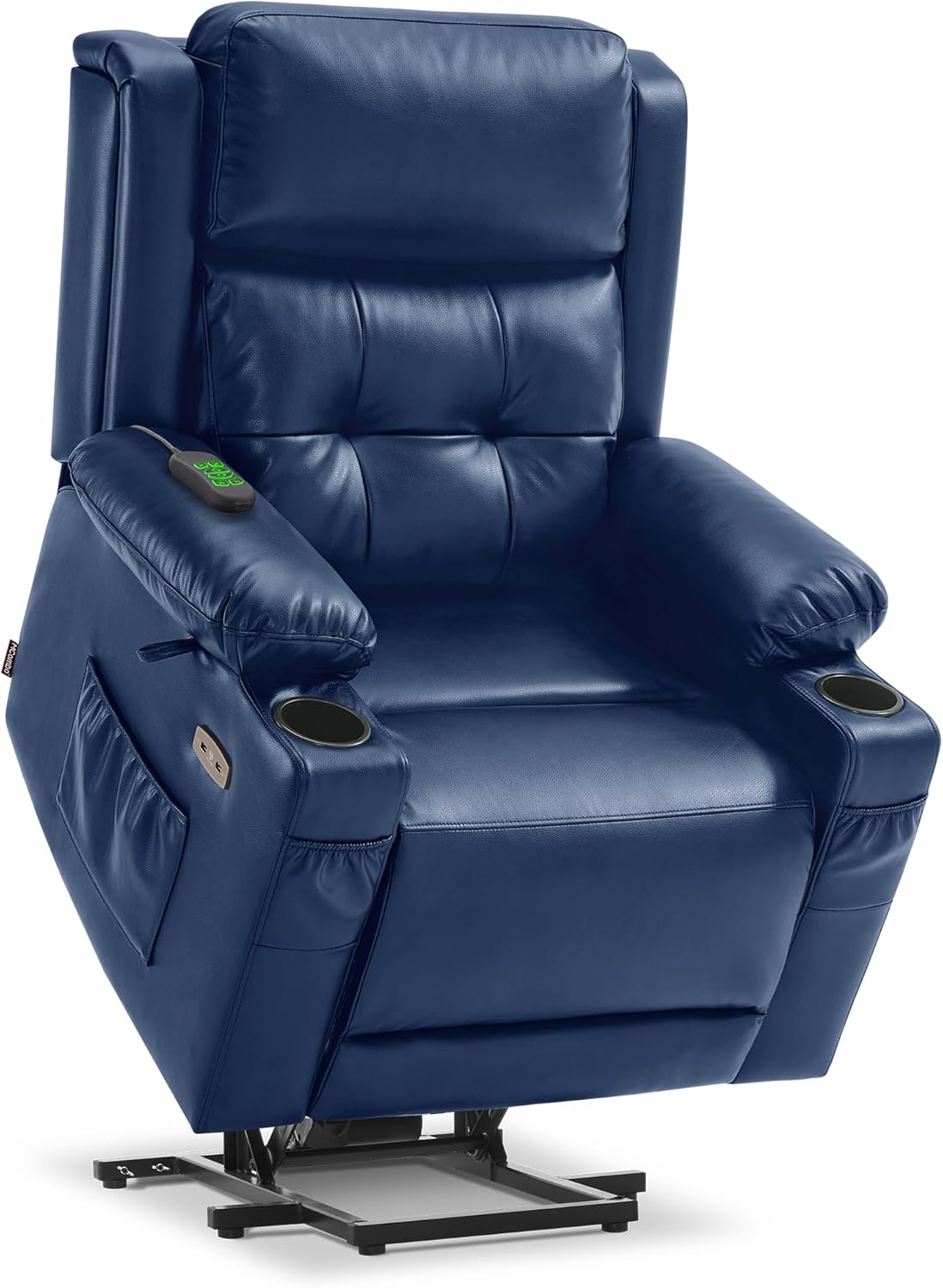 MCombo Lay Flat Triple Motor Power Lift Recliner Chair Sofa with Heat and Massage, Adjustable Headrest for Elderly, Infinite Position, Faux Leather 7661 (Blue, Medium)