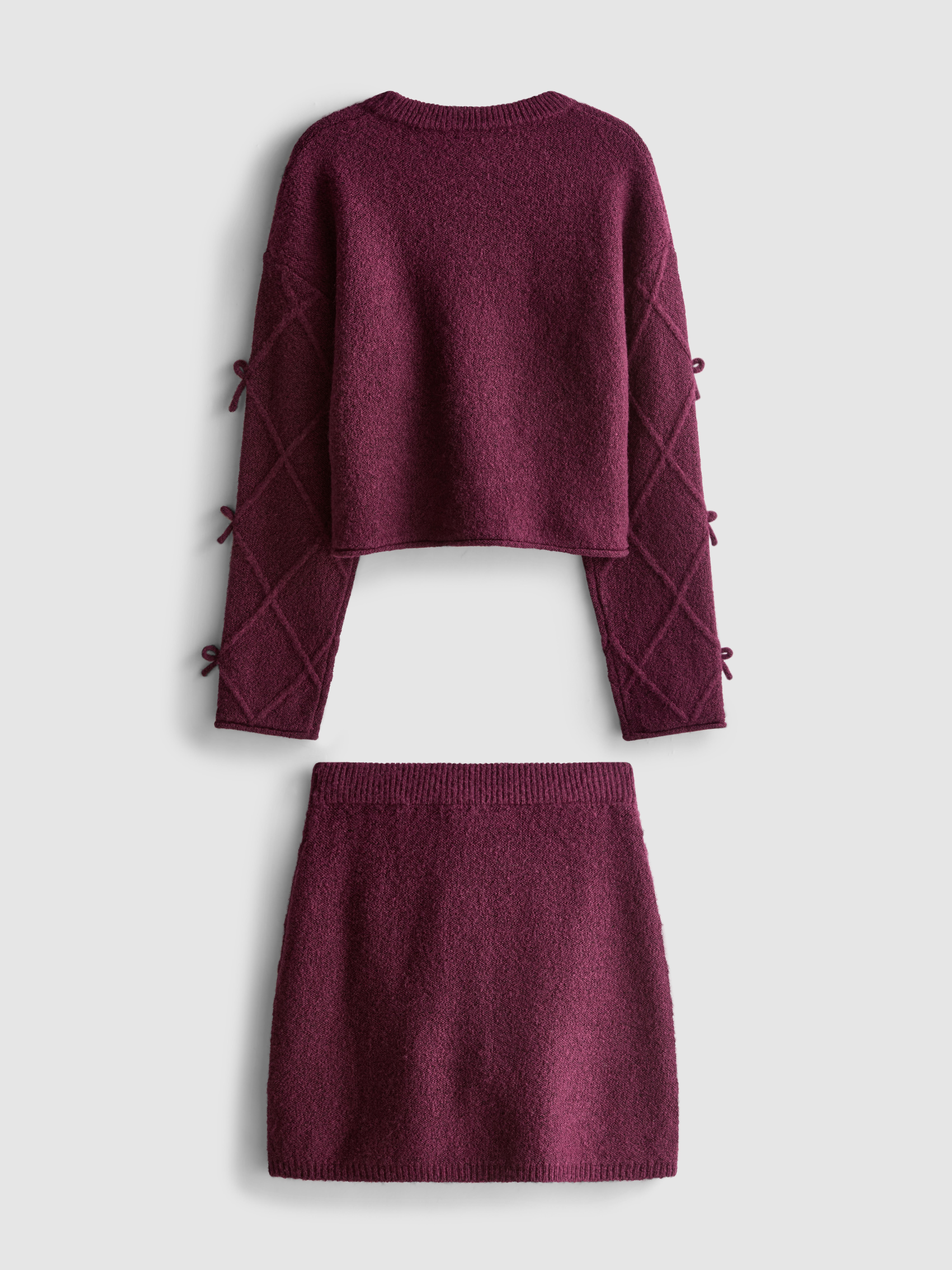 7-15yrs | Bow Sweater and Knit Skirt Set