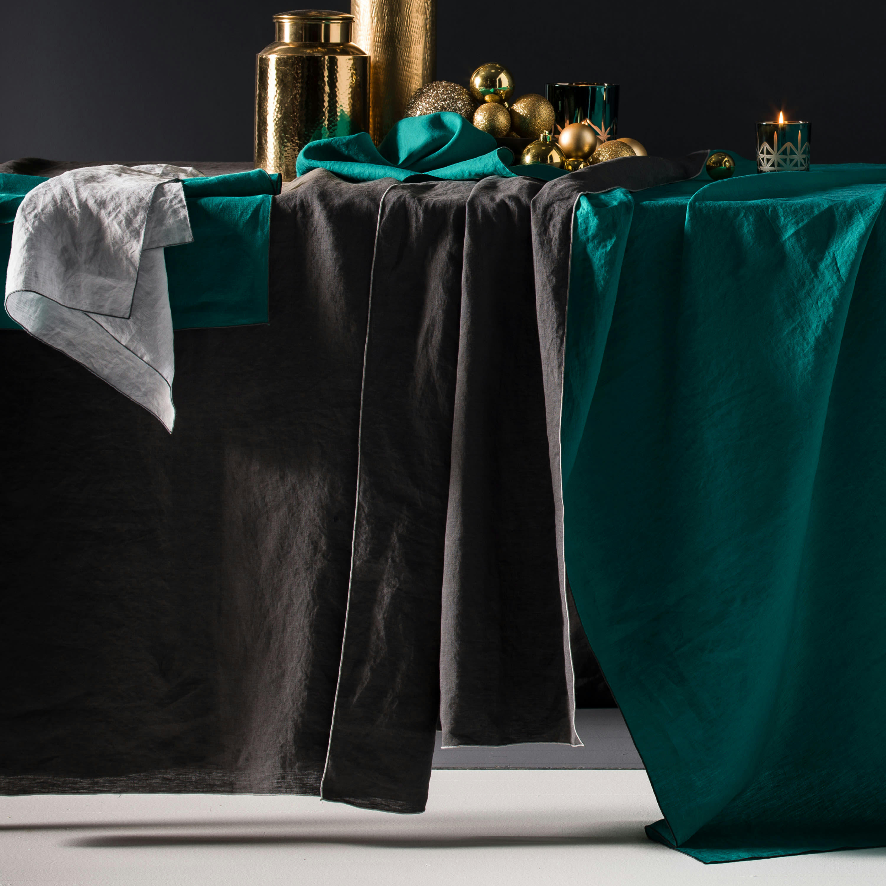 AUTOUR DU LIN - Lot de 2 serviettes de table en lin lavé 45x45cm Anthracite-grisclair