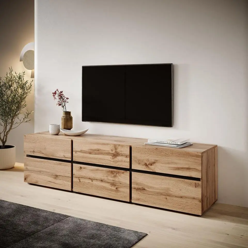 Meubella - TV-Meubel Cainan - Eiken - Zwart - 180 cm