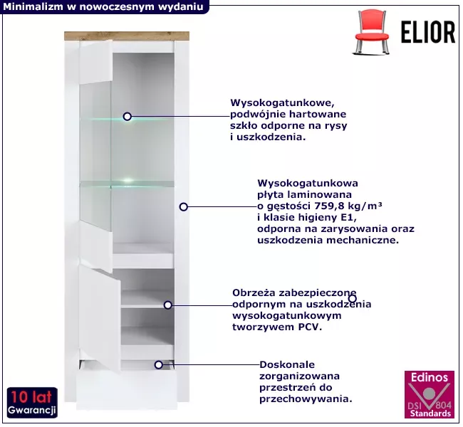 Nowoczesny słupek z witryną białyz oświetleniem - Jonix