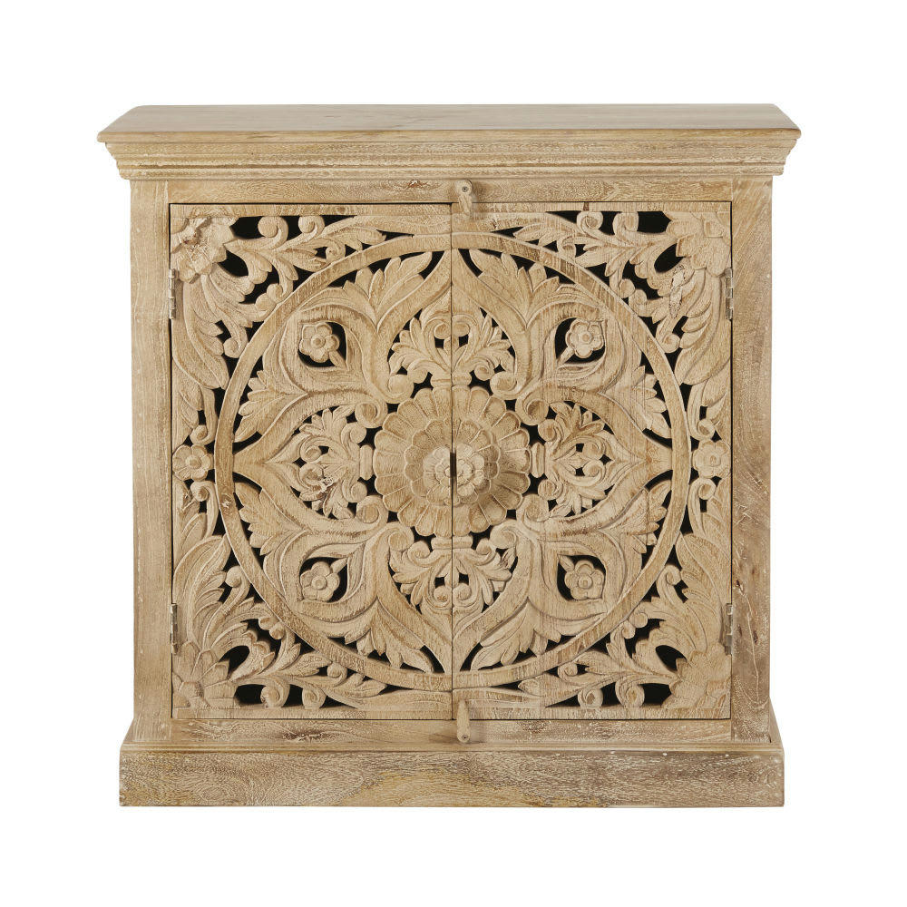 Himalaya - Buffet 2 portes en bois de manguier massif sculpté