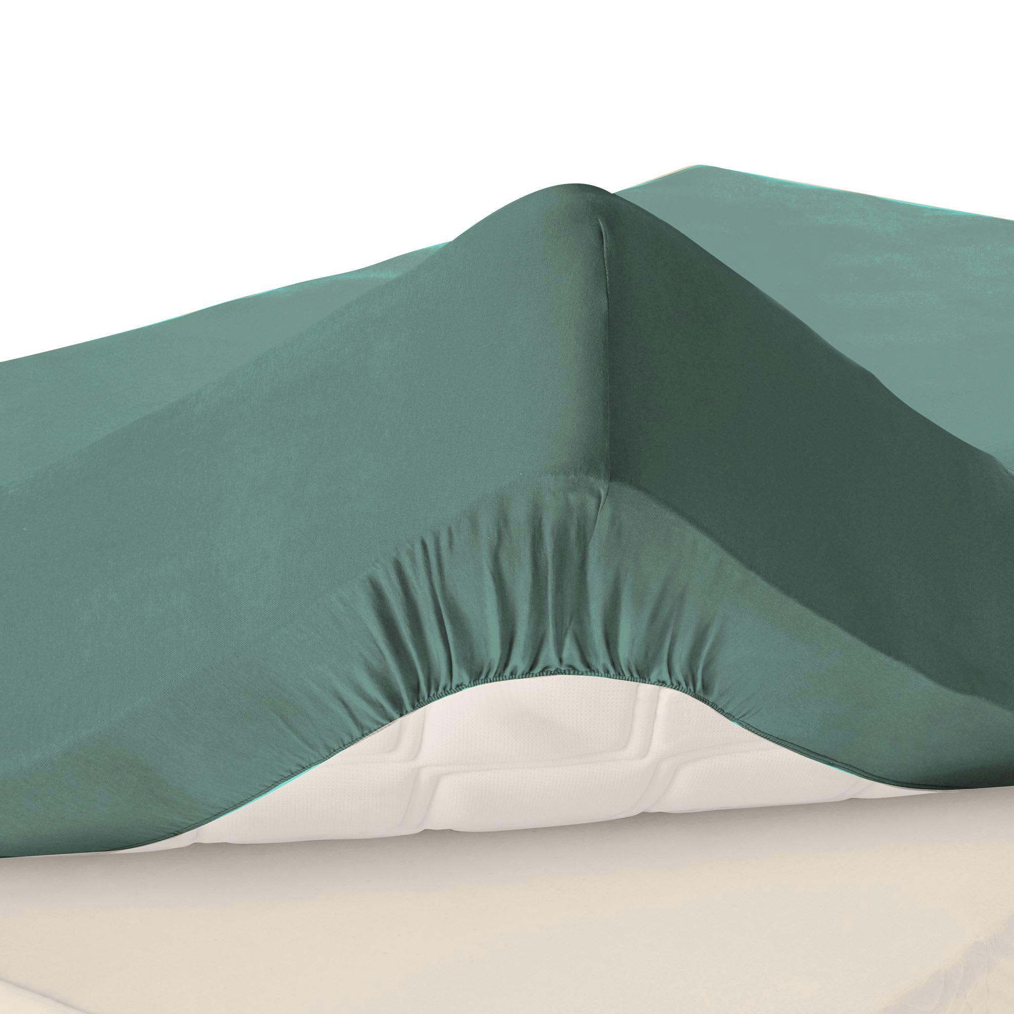 PERCALE - Drap-housse grand bonnet 90x190x32 vert eucalyptus en coton