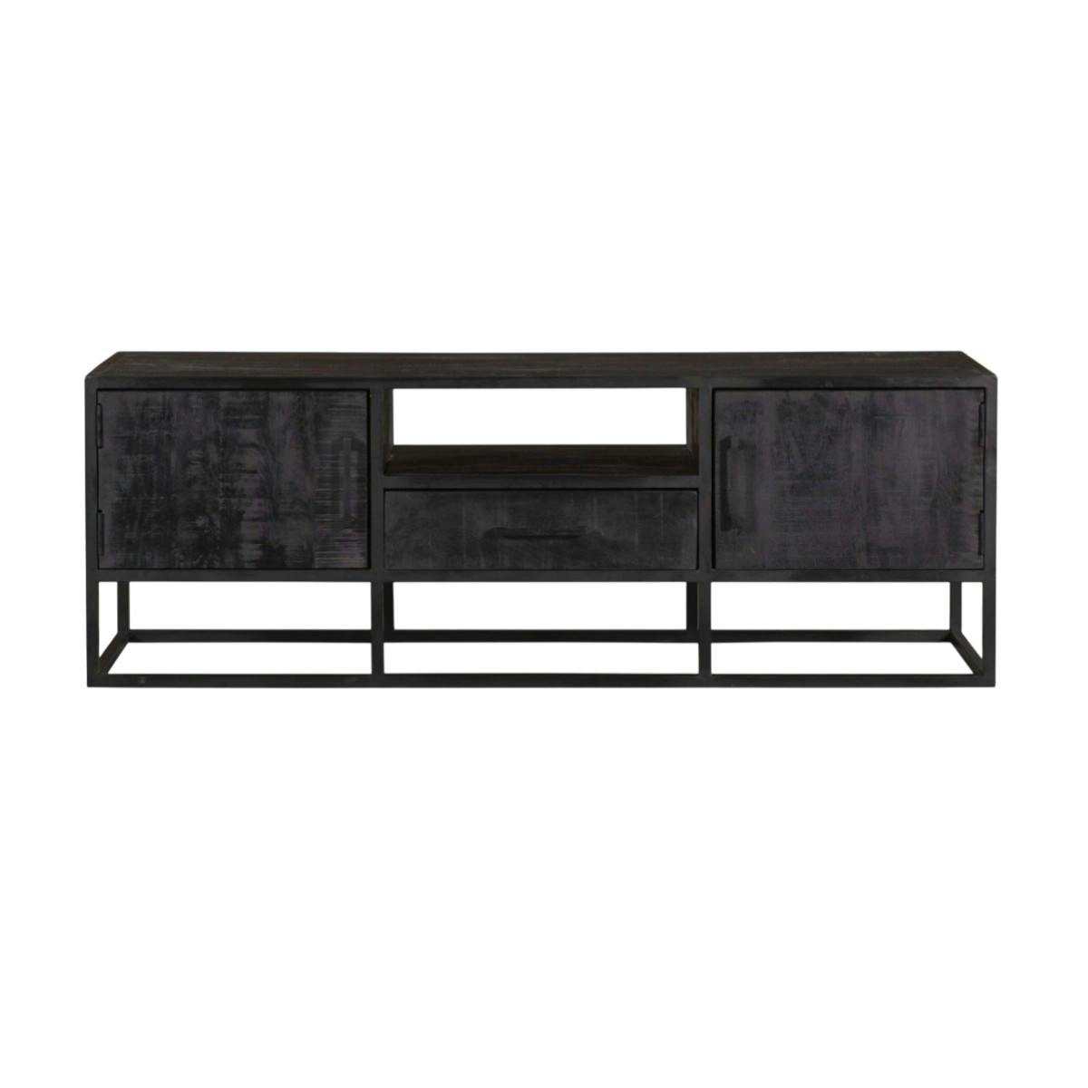 Meuble TV bois noir avec rangement 145 cm RIVANO