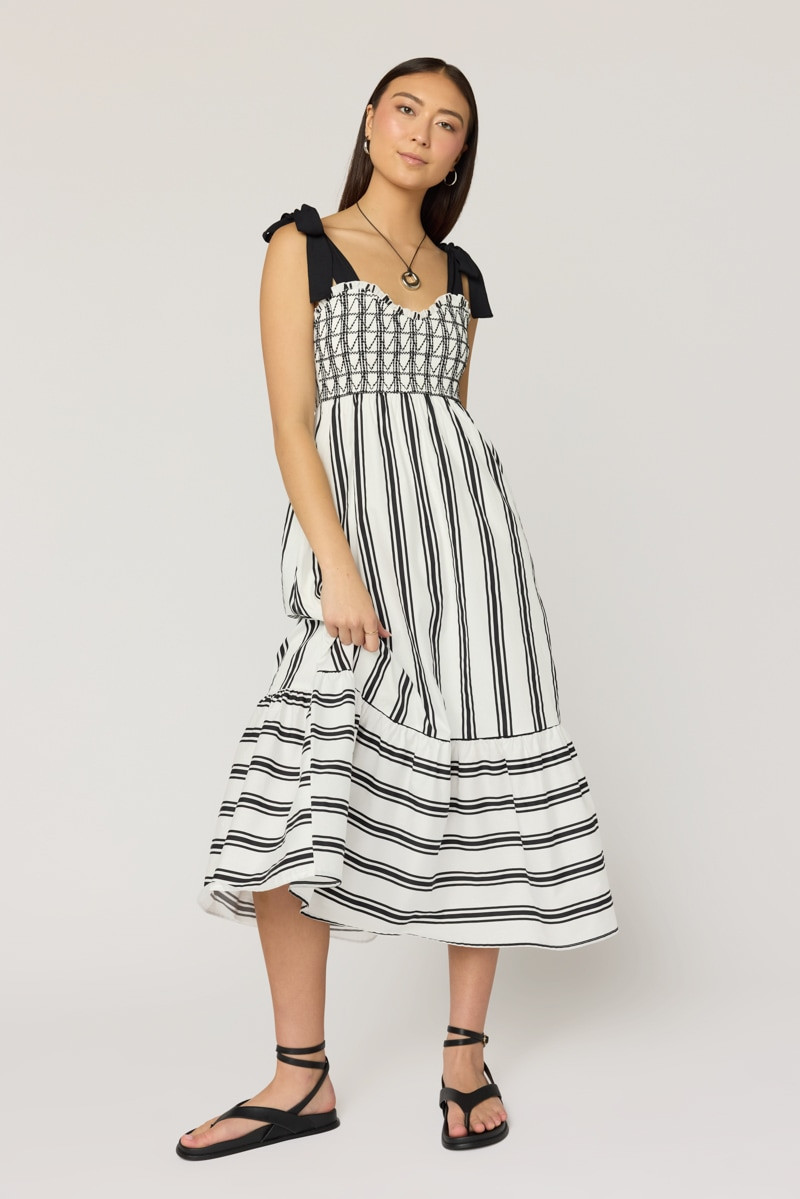 Mina Smocked Striped Midi Dress