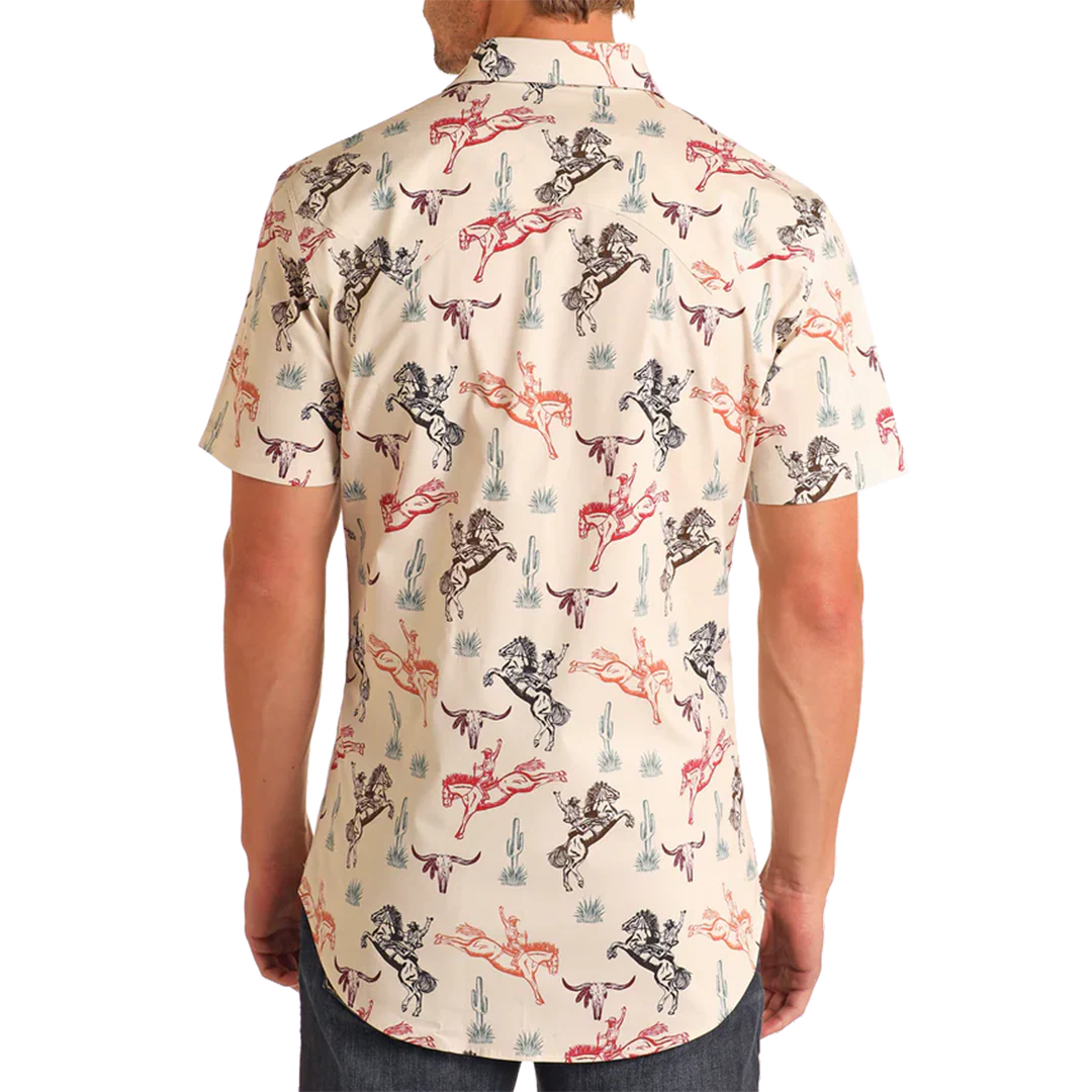 Мужская джинсовая рубашка Rock & Roll Denim Bucking Bronco с коротким рукавом и застежкой на кнопках