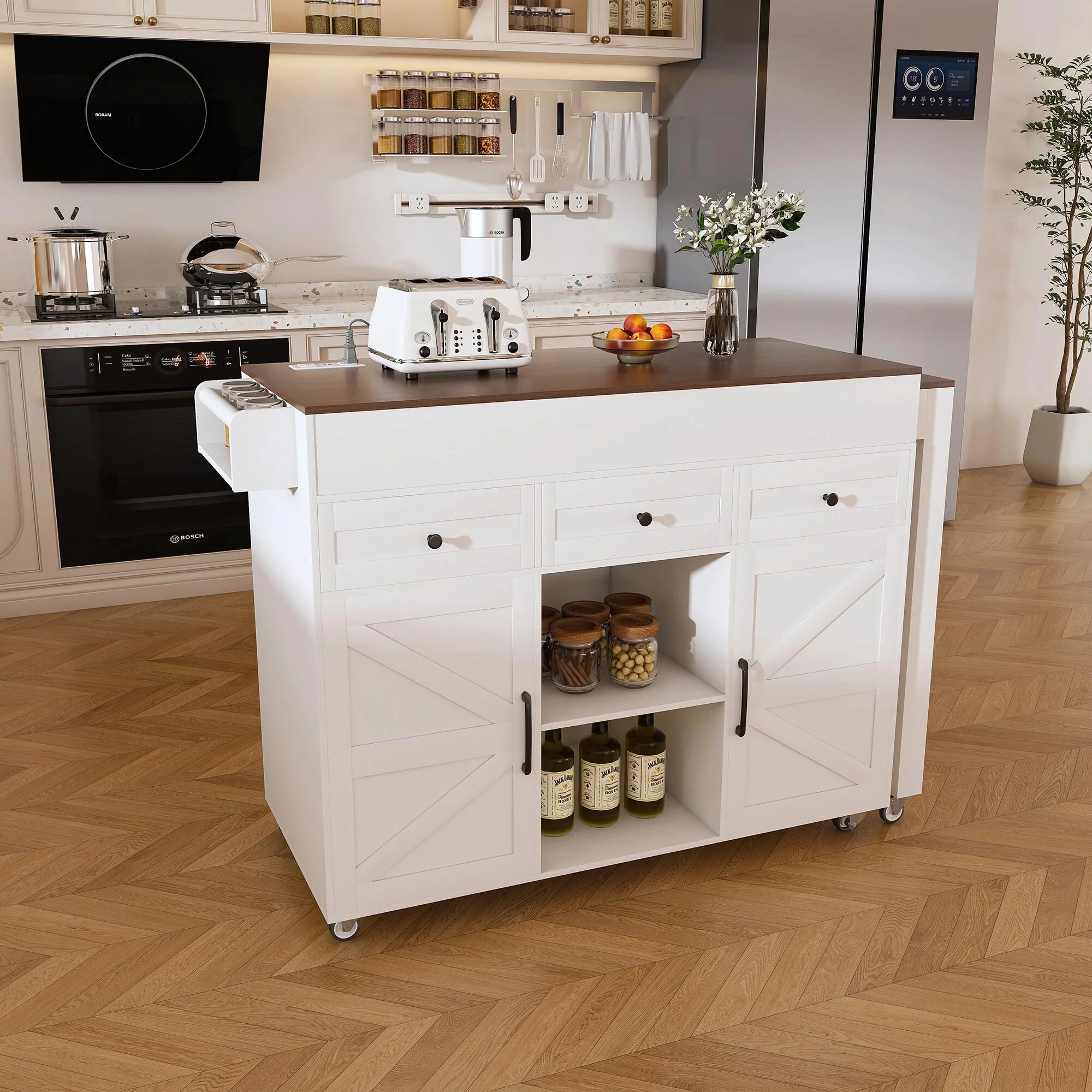 74.8 Kitchen Island with Extendable Dining Table & Power Outlet