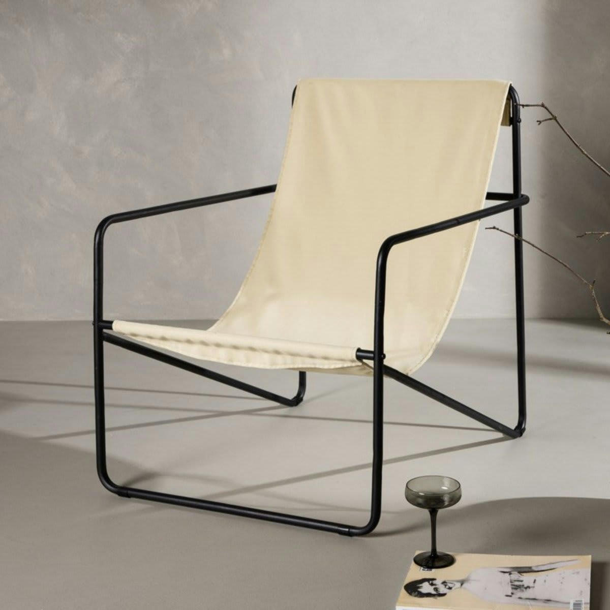 NAOA - Fauteuil en toile beige et métal noir