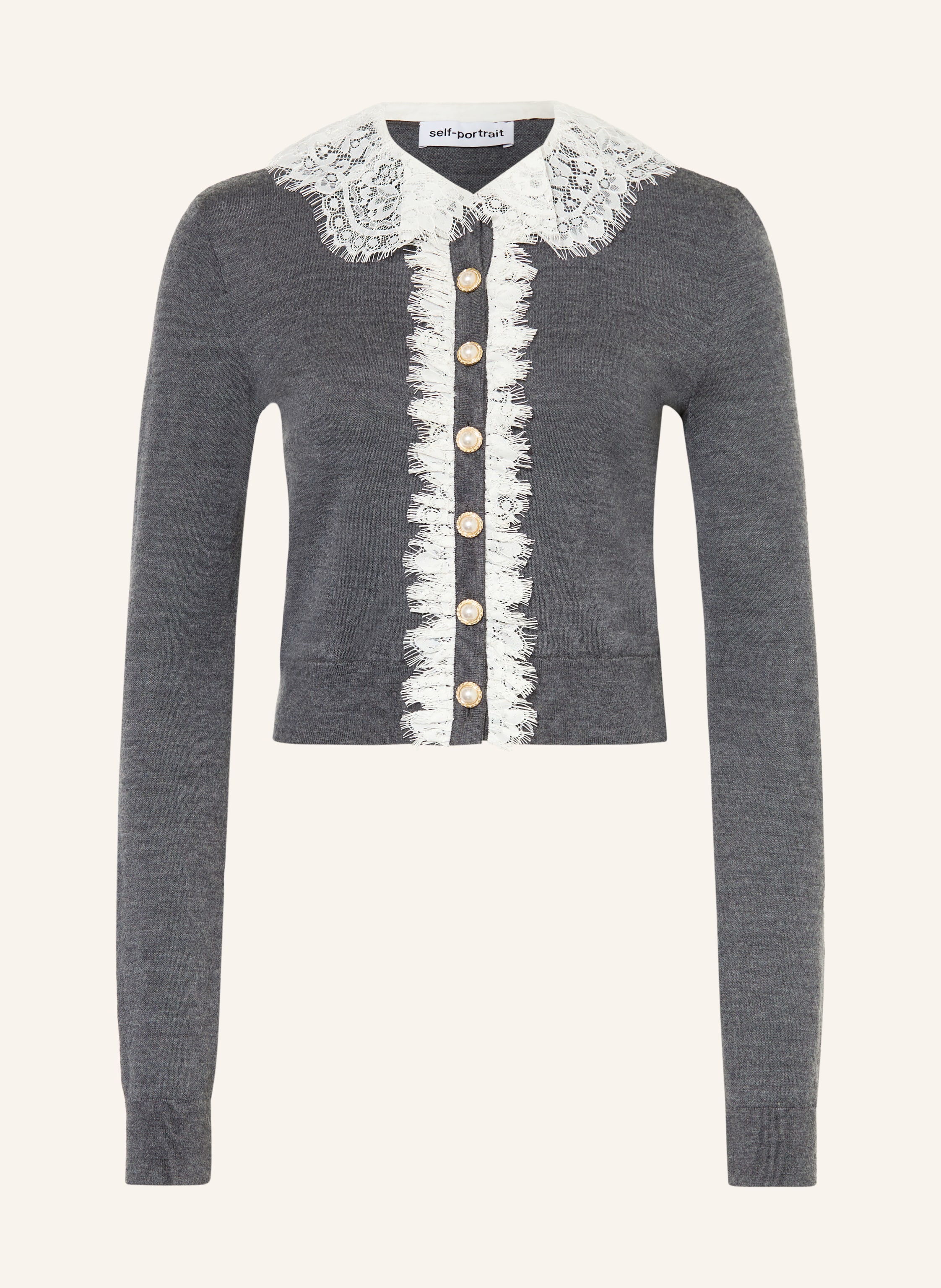 self-portrait Strickjacke mit Schmucksteinen und Spitze