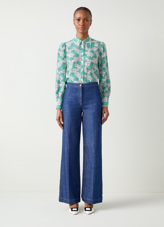 Sonya Cream Multi Horses Print Silk Blouse