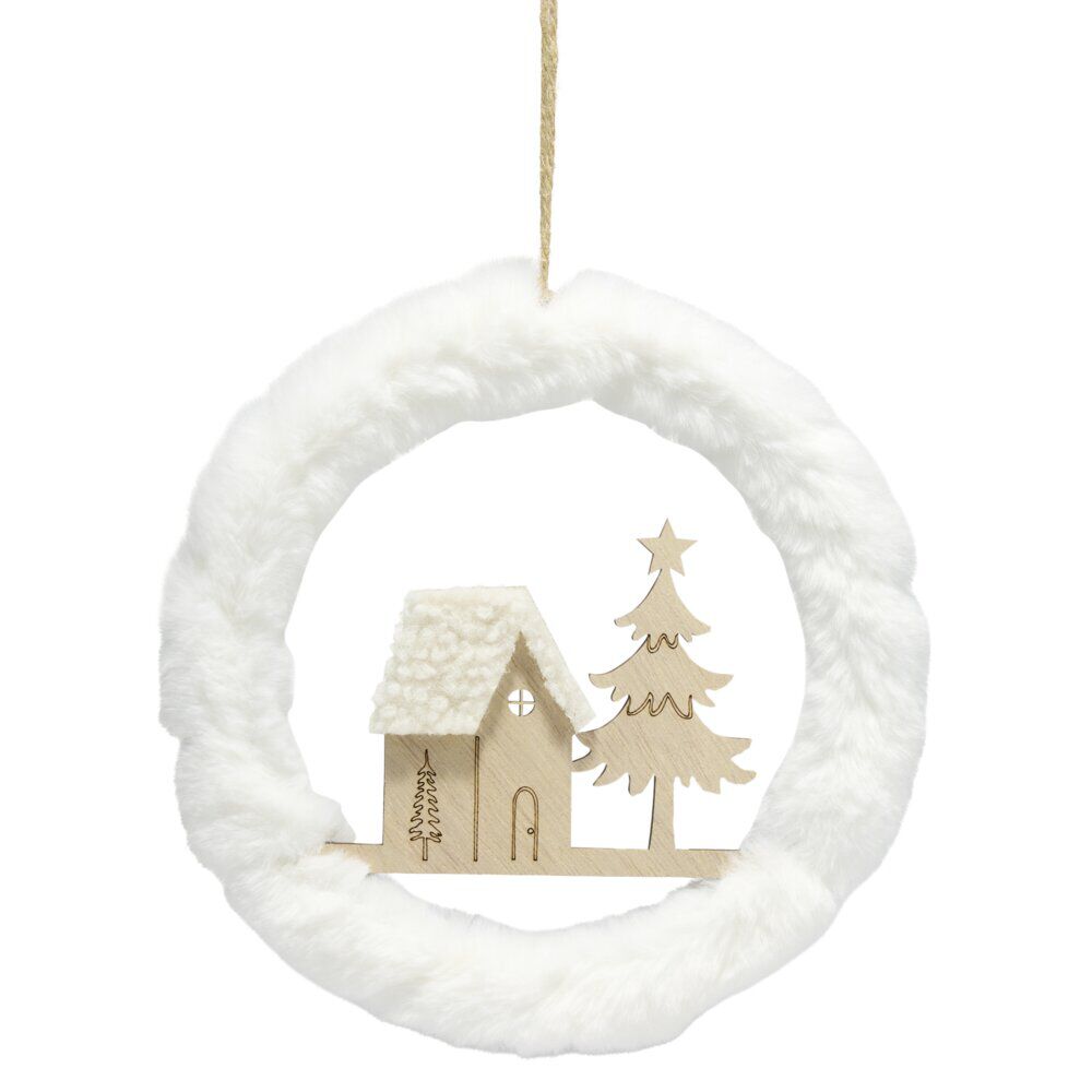 Couronne de No&euml;l décorative à suspendre avec village (3 modèles)