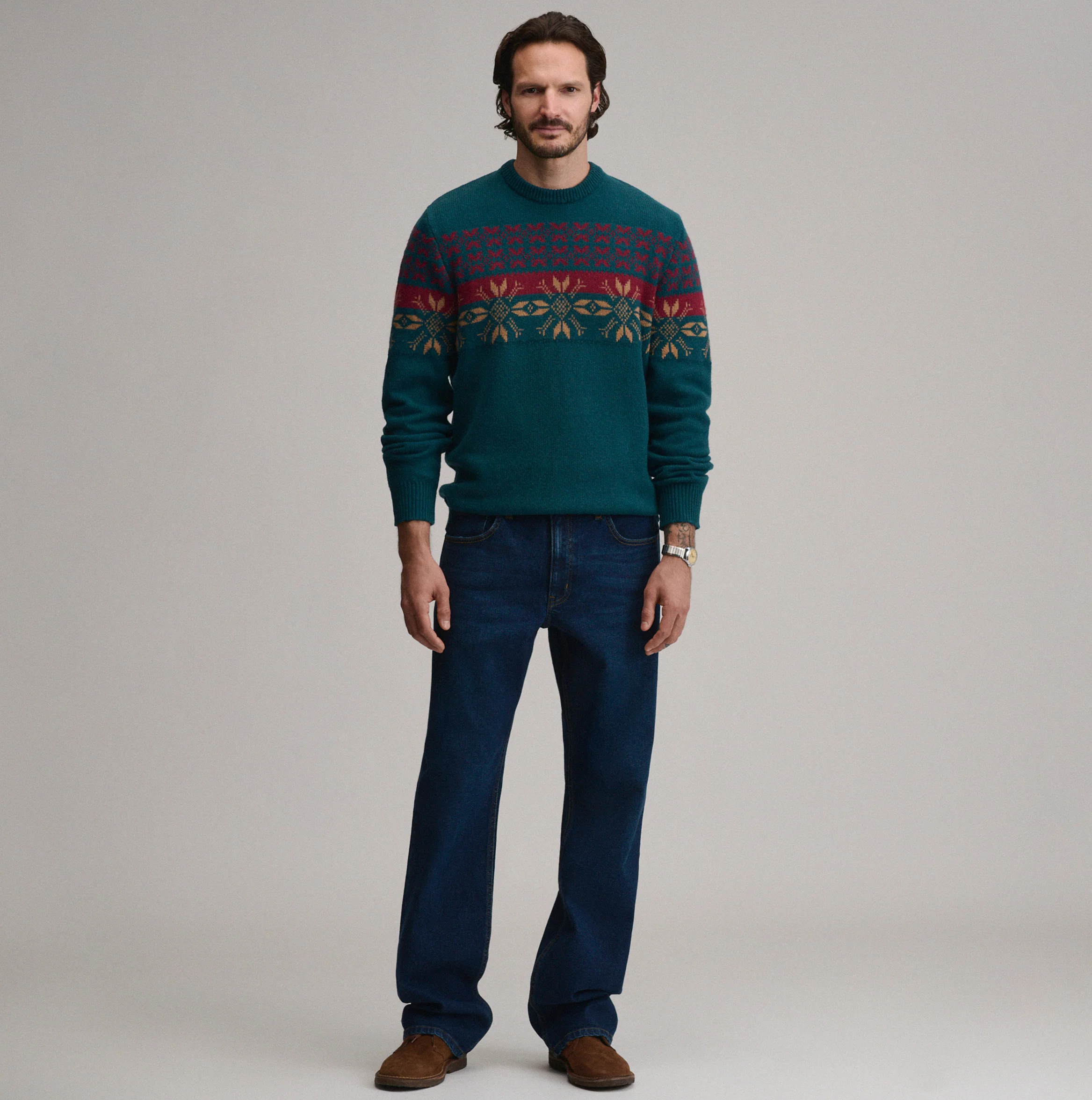 Men's Holiday Festive Jacquard Crew Sweater