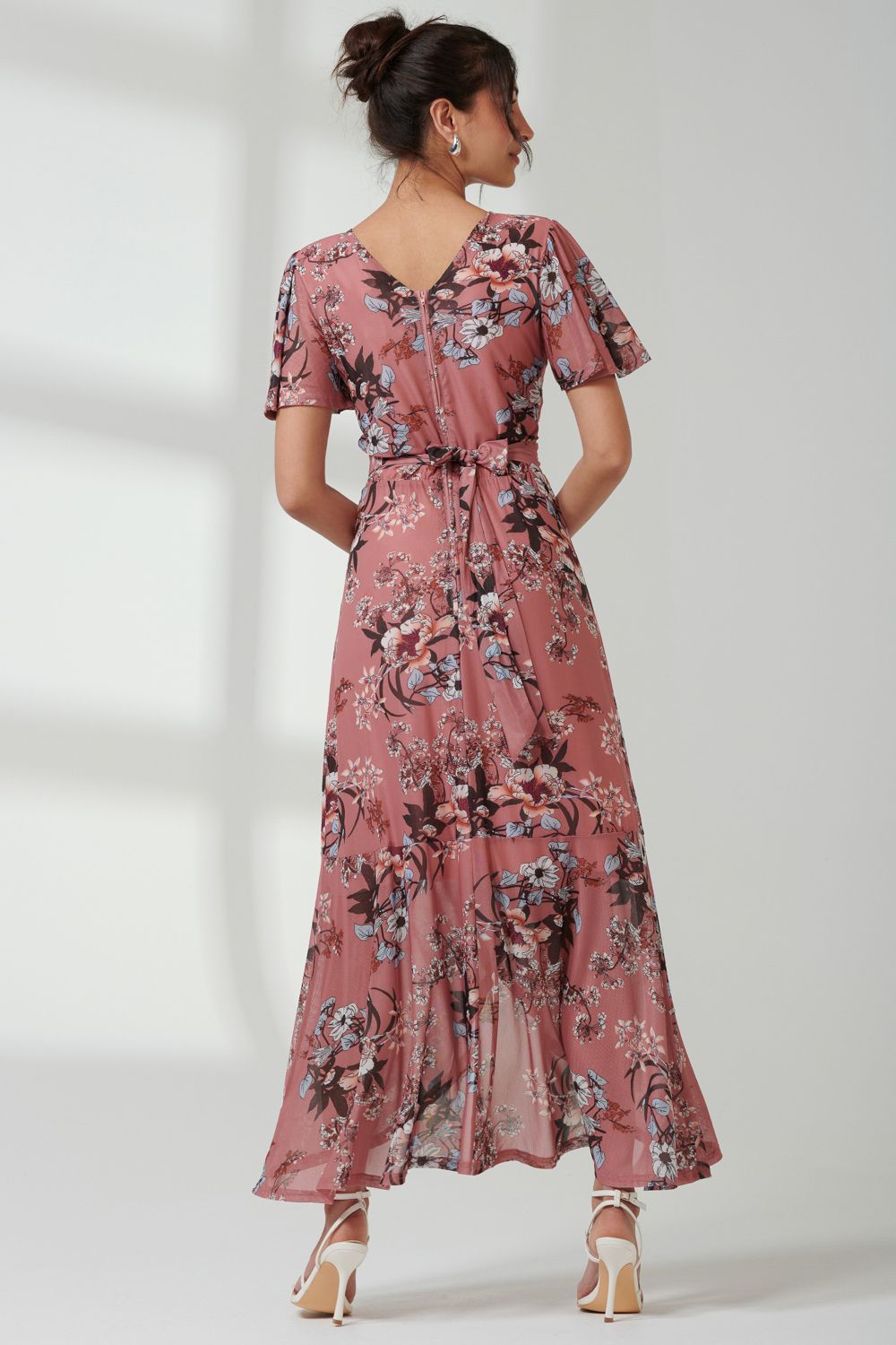 Jolie Moi Printed Mesh Frill Dip Hem Dress