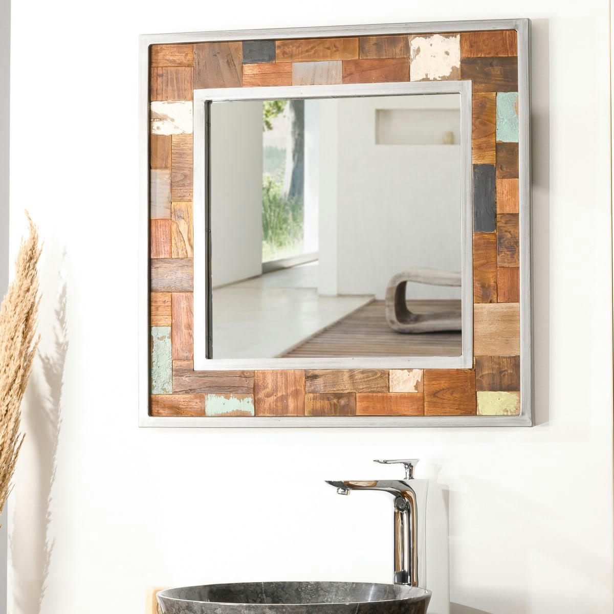 - Miroir de salle de bain Factory teck métal 70x70