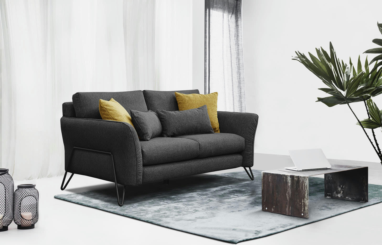 LOREM - Canapé droit 2 places tissu noir