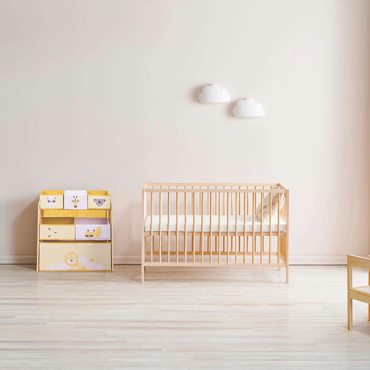 - Etagère multifonctionnelle pour enfants en bois naturel jaune