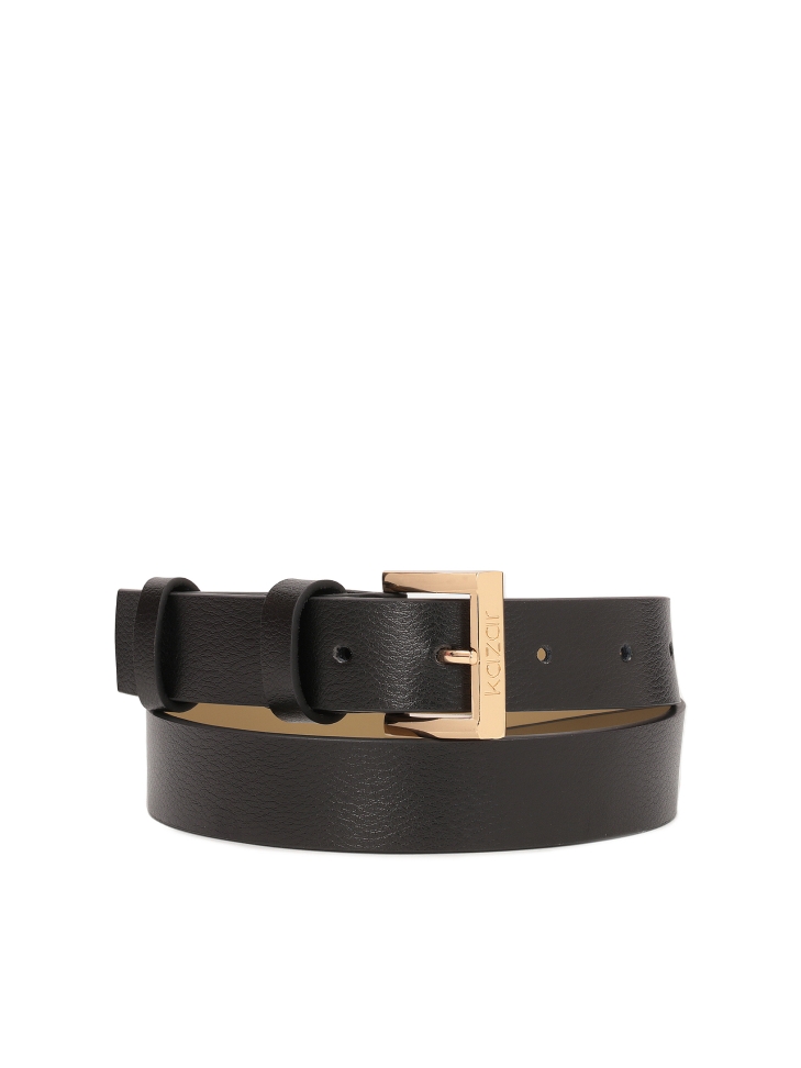 Black leather belt with gold buckle