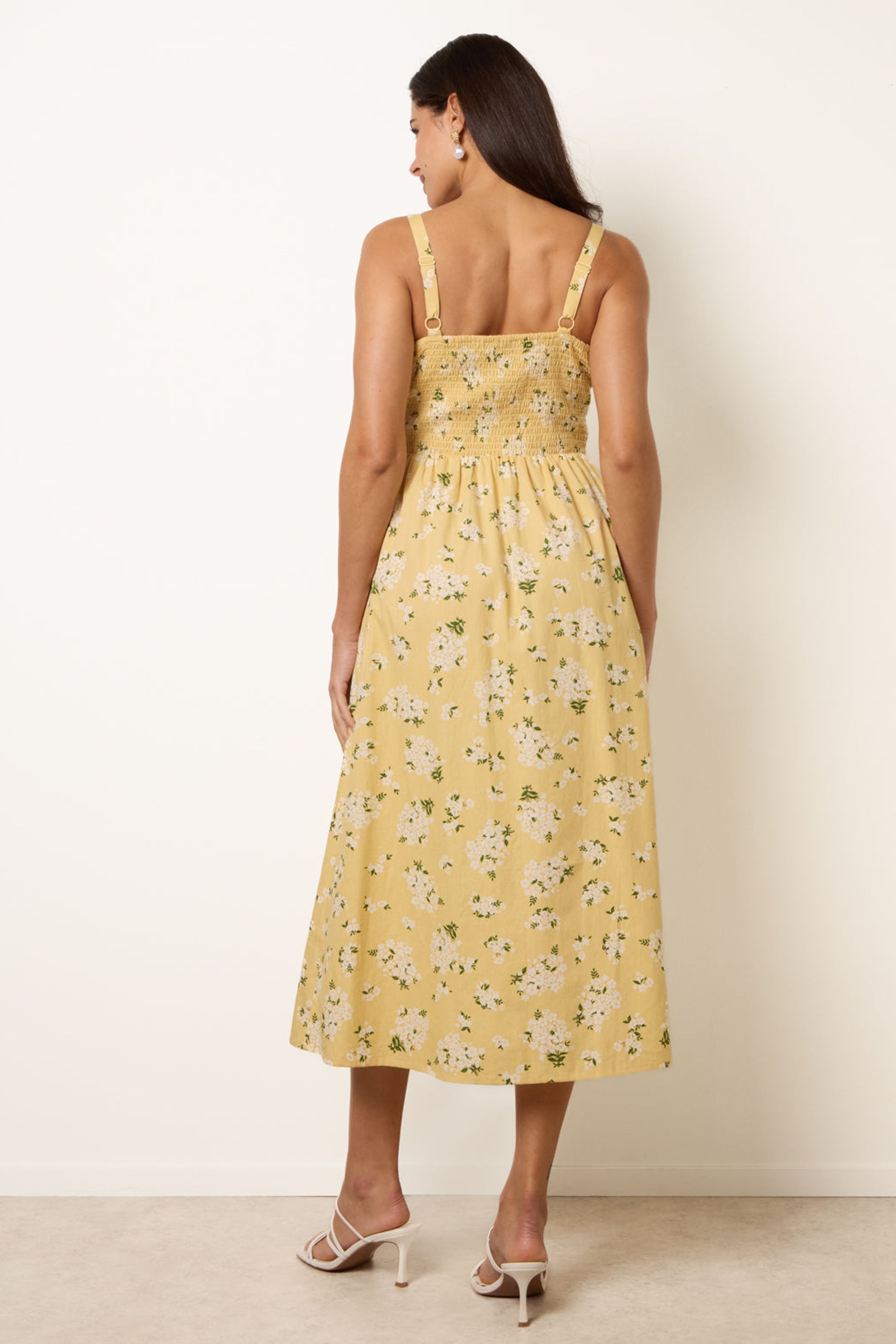 Blue Vanilla Lemon Midi Milkmaid Floral Dress
