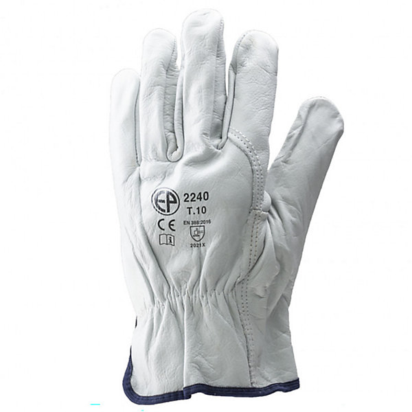 Gants de manutention en cuir de buffle Eurotechnique 2240 (lot de 10 paires de gants) Blanc 9