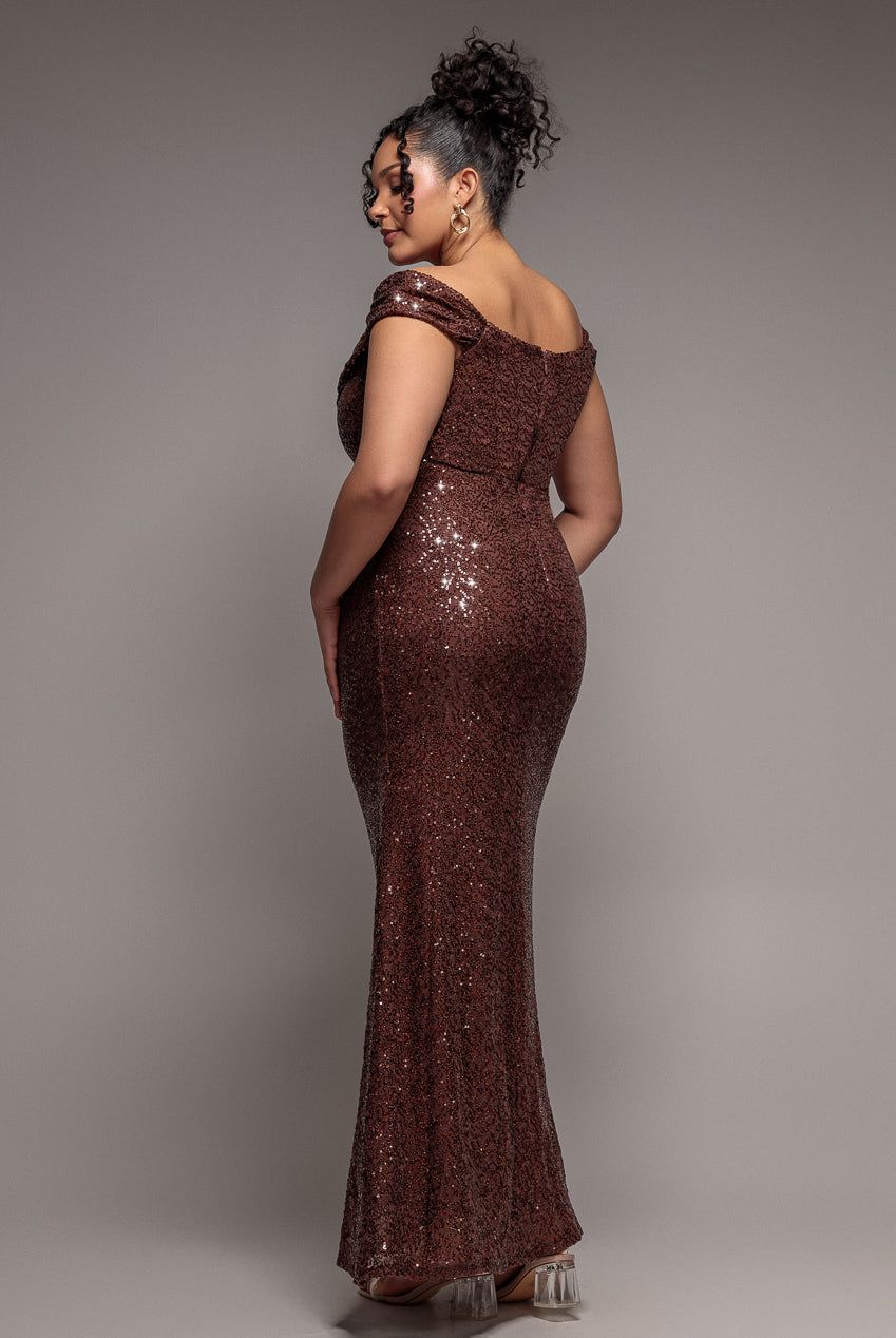 Goddiva Cap Sleeve Iridescent Sequin Cowl Maxi Dress