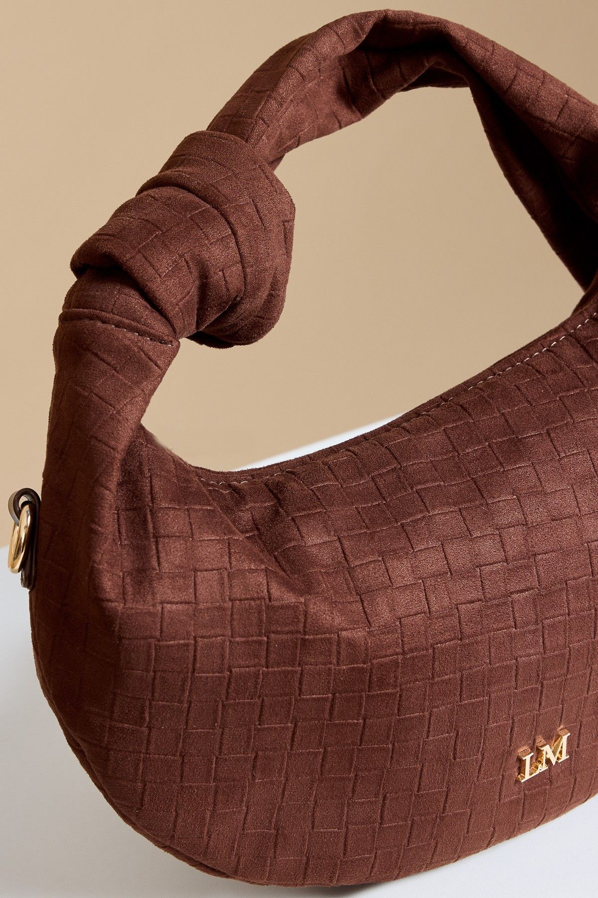 Little Mistress Chocolate Faux Suede Woven Emboss Grab Bag