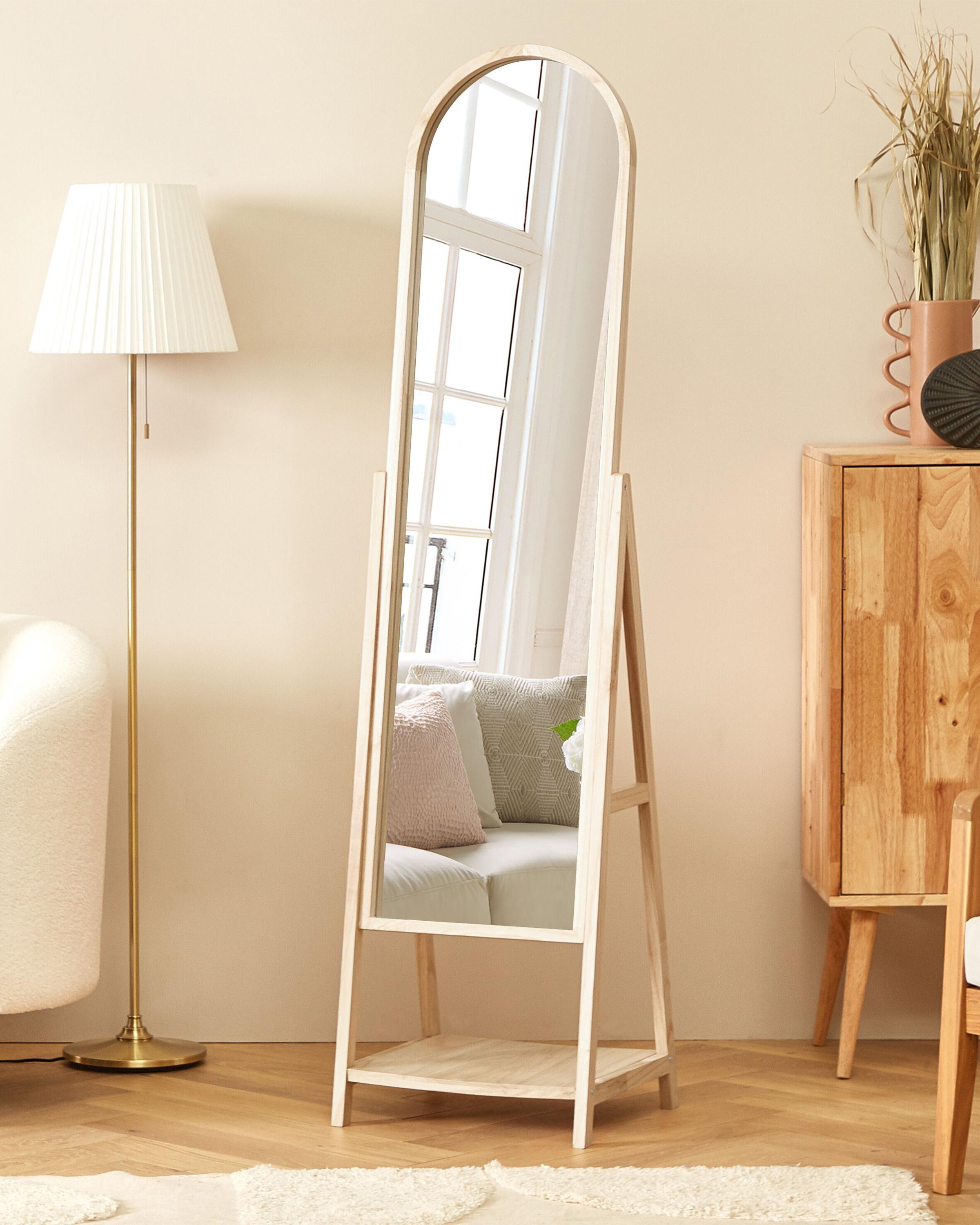 Standing Mirror with Shelf CHAMBERY 170 cm Paulownia Wood Light Brown