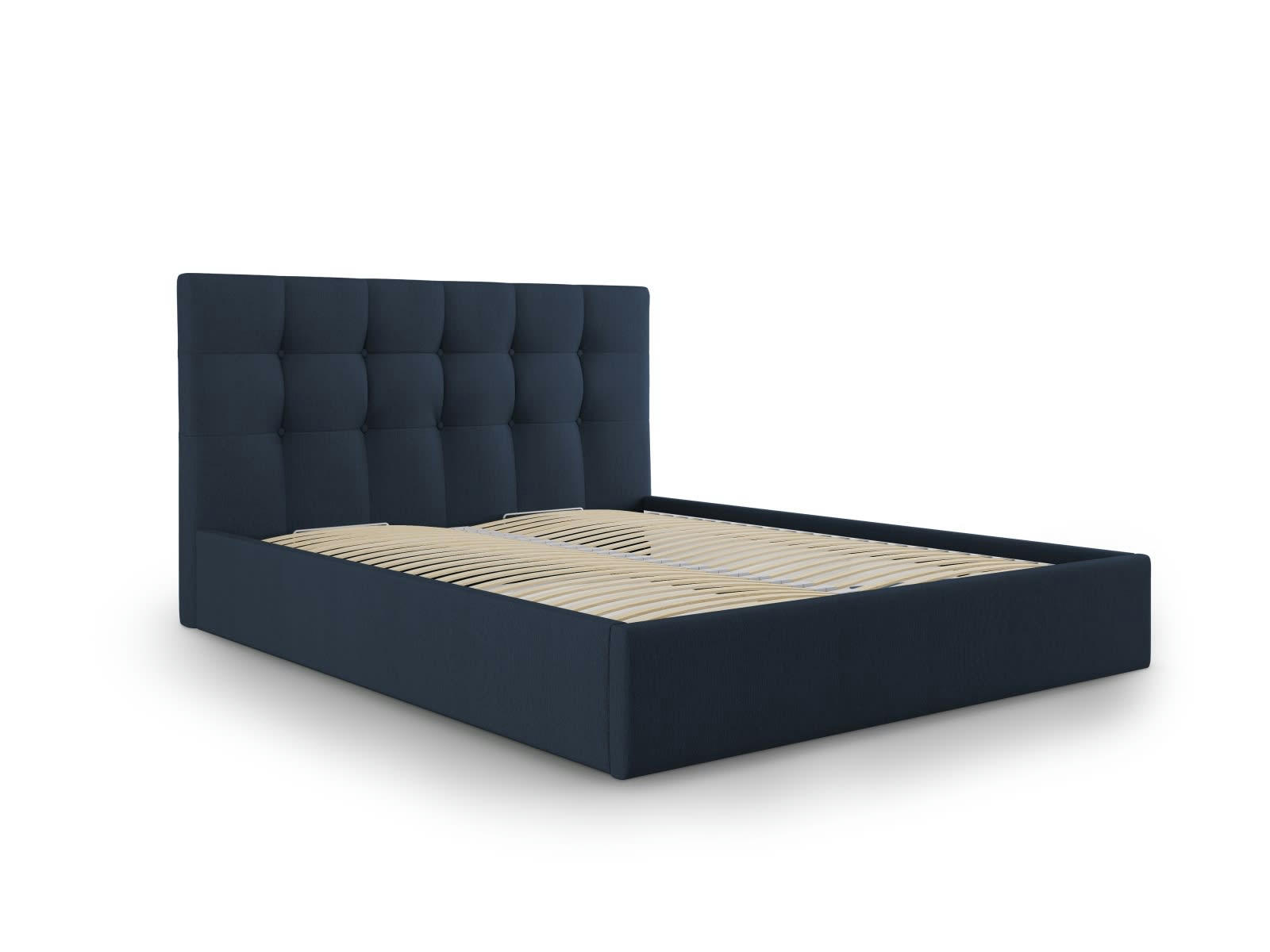 PHAEDRA - Lit coffre avec tête de lit 160x200 cm en tissu structuré bleu foncé