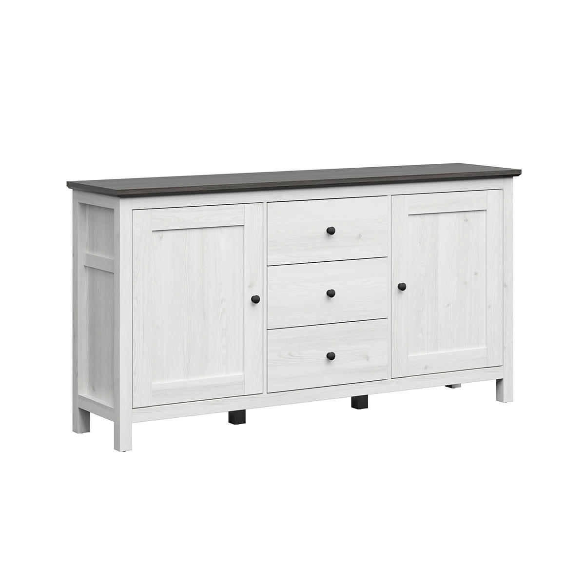 - Buffet 2 portes 3 tiroirs blanc et naturel foncé