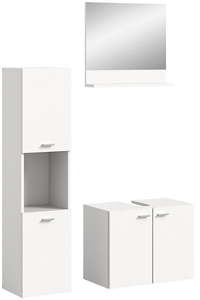 Boston - Ensemble de 3 meubles de salle de bains (L/H/P : 102x186x33 cm) en mélaminéblanc, vasque non incluse