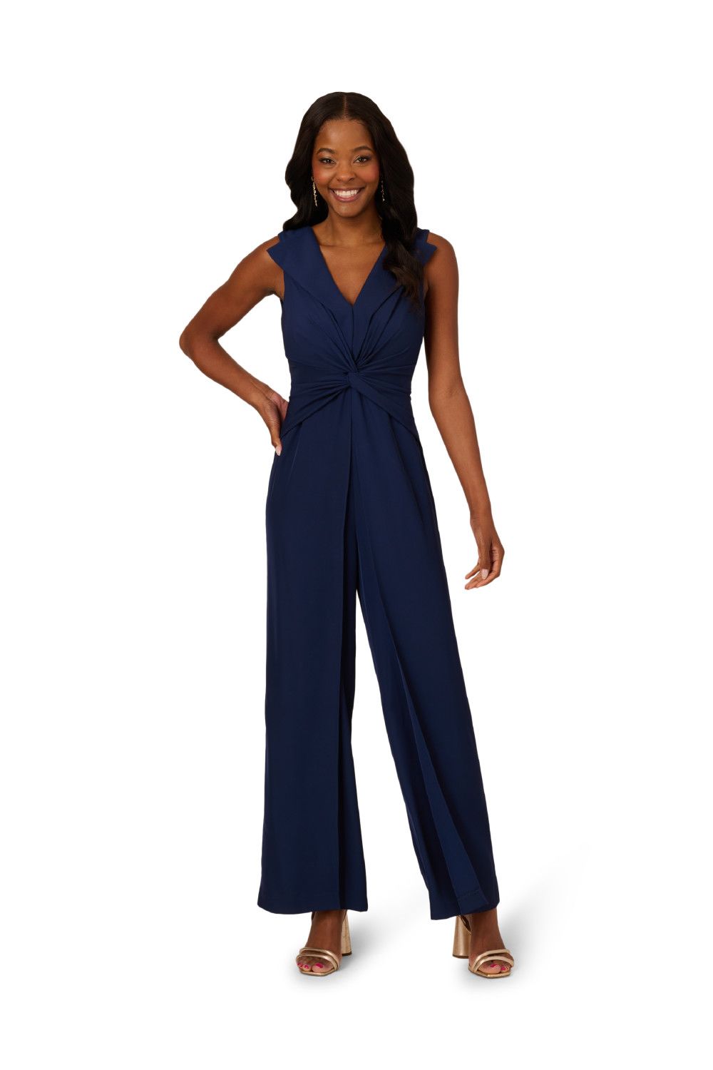 Adrianna Papell Twist Front Overlay Jumpsuit