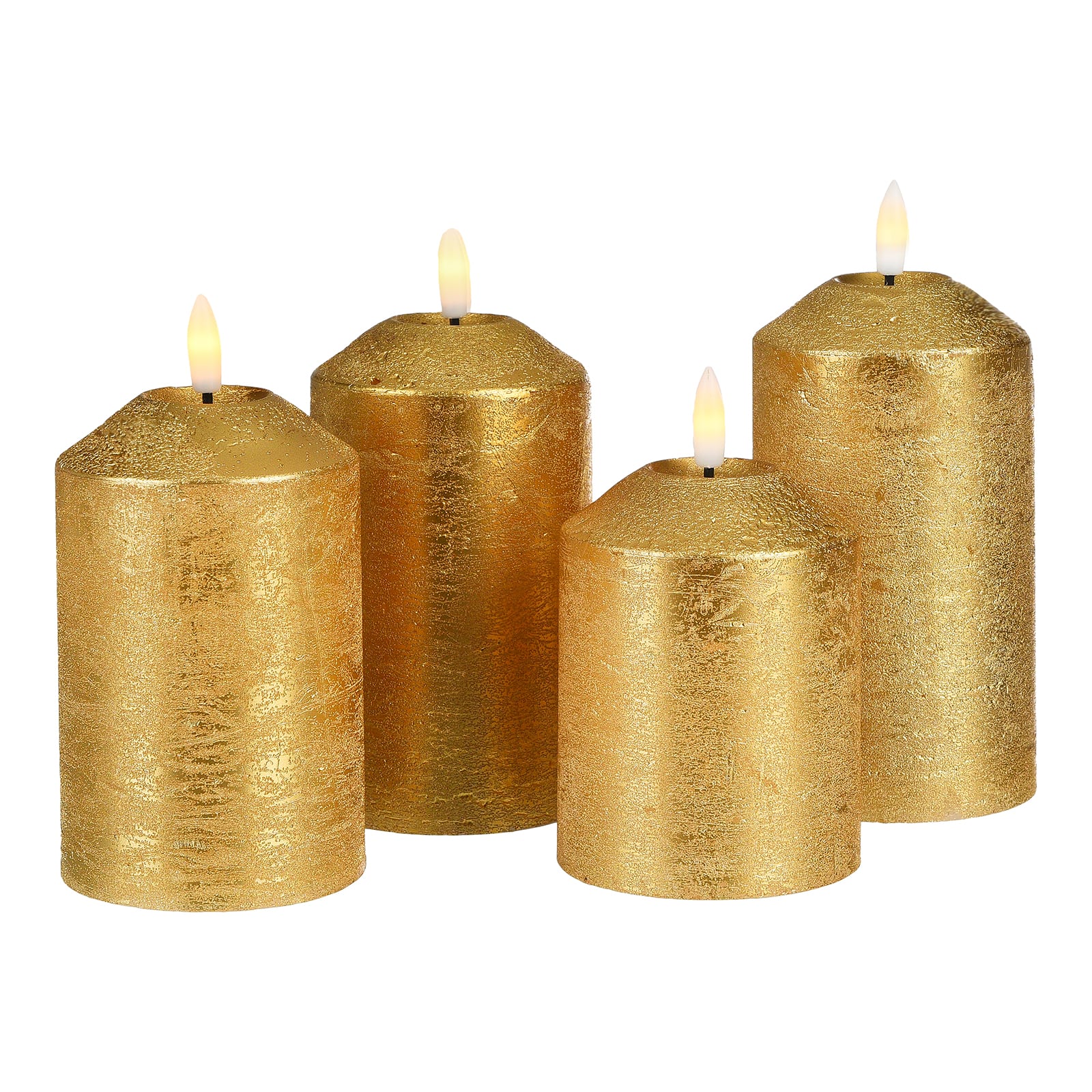 LED-Stumpenkerzen-Set Gold, 4 -tlg.