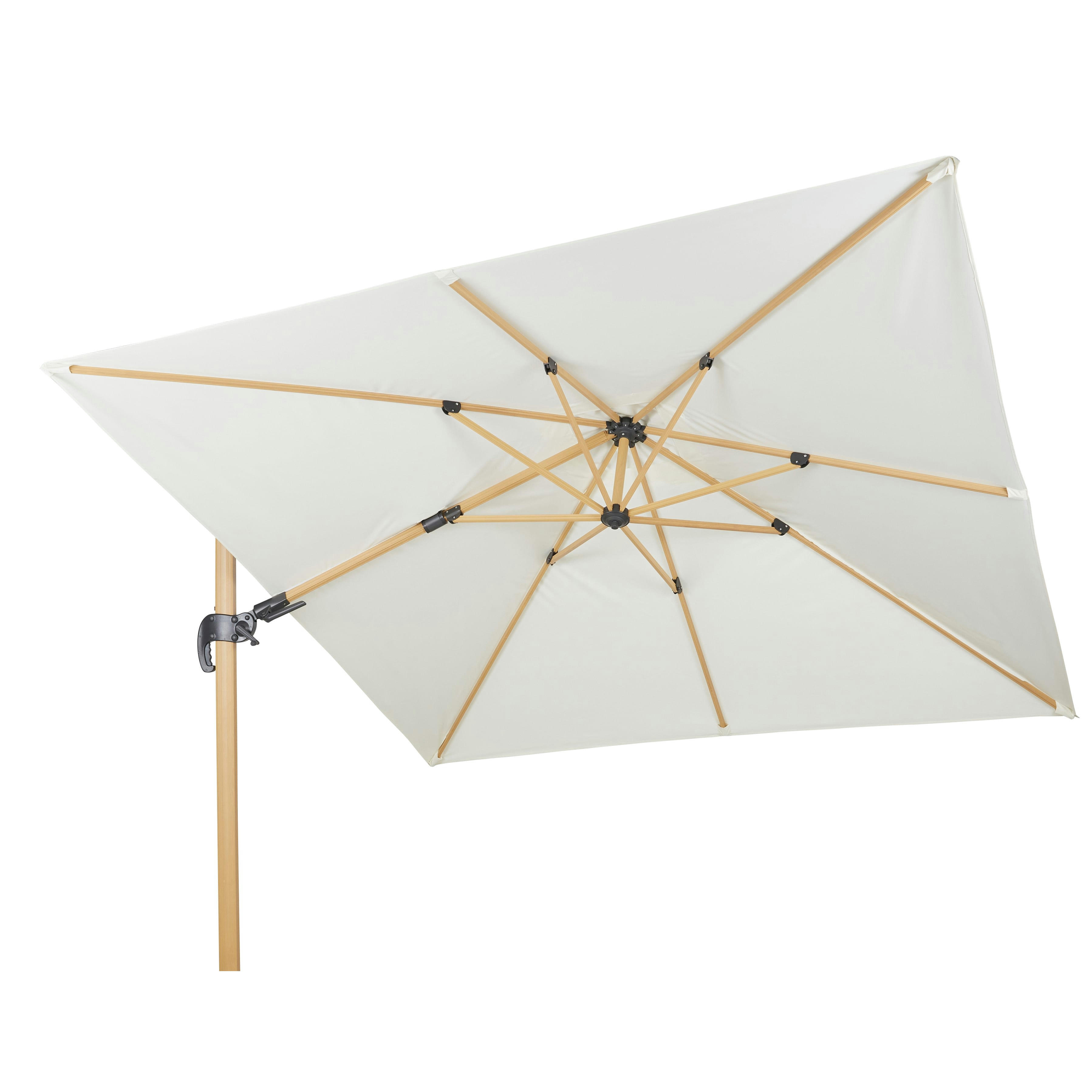 Aguadila - Parasol déporté 3x3 en aluminium imitation bois et toile écrue
