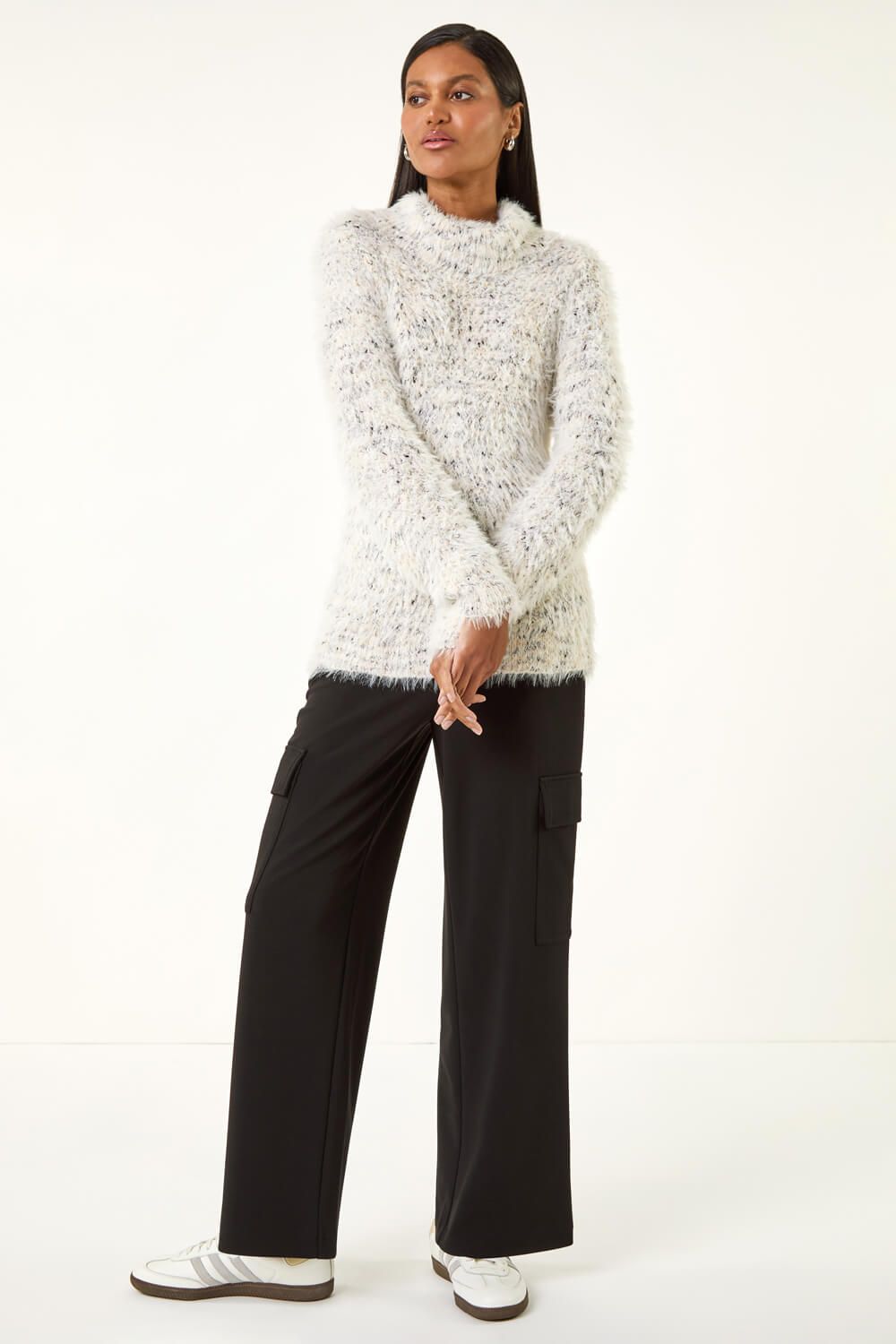 Roman Fluffy High Neck Knit Jumper