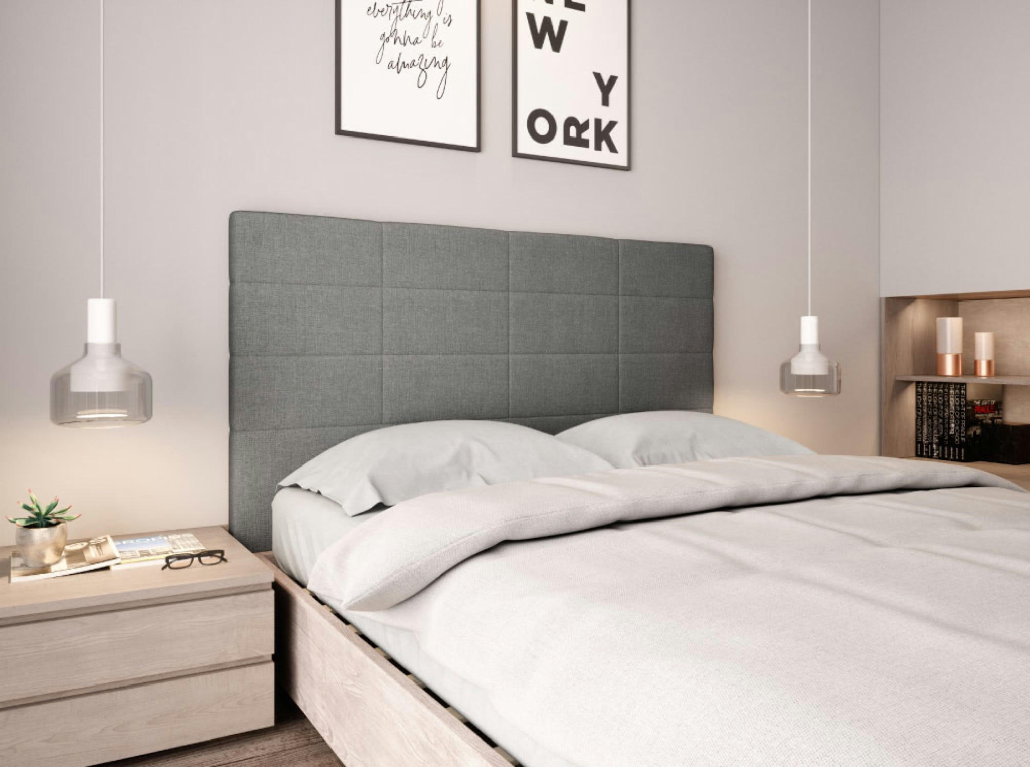 WILLY - Tête de lit en tissu - Gris, Largeur - 160 cm