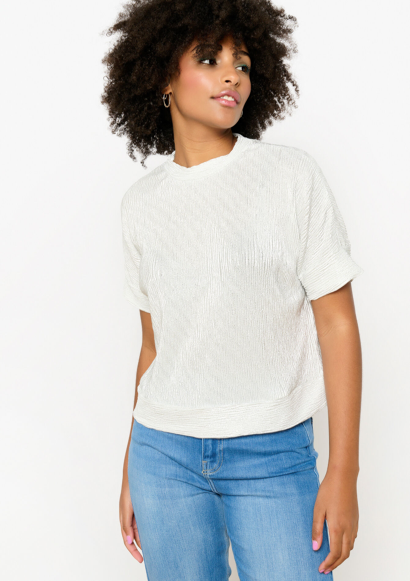 Metallic T-shirt met ribbels