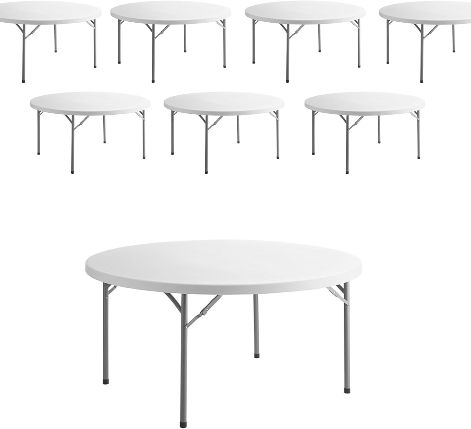 PRO&Family Commercial Round Folding Table, White Top, Powder-Coated Steel Frame, High-Impact Polyethylene Construction, Perfect for Wedding, Party, Shool, Church. (7, 60)