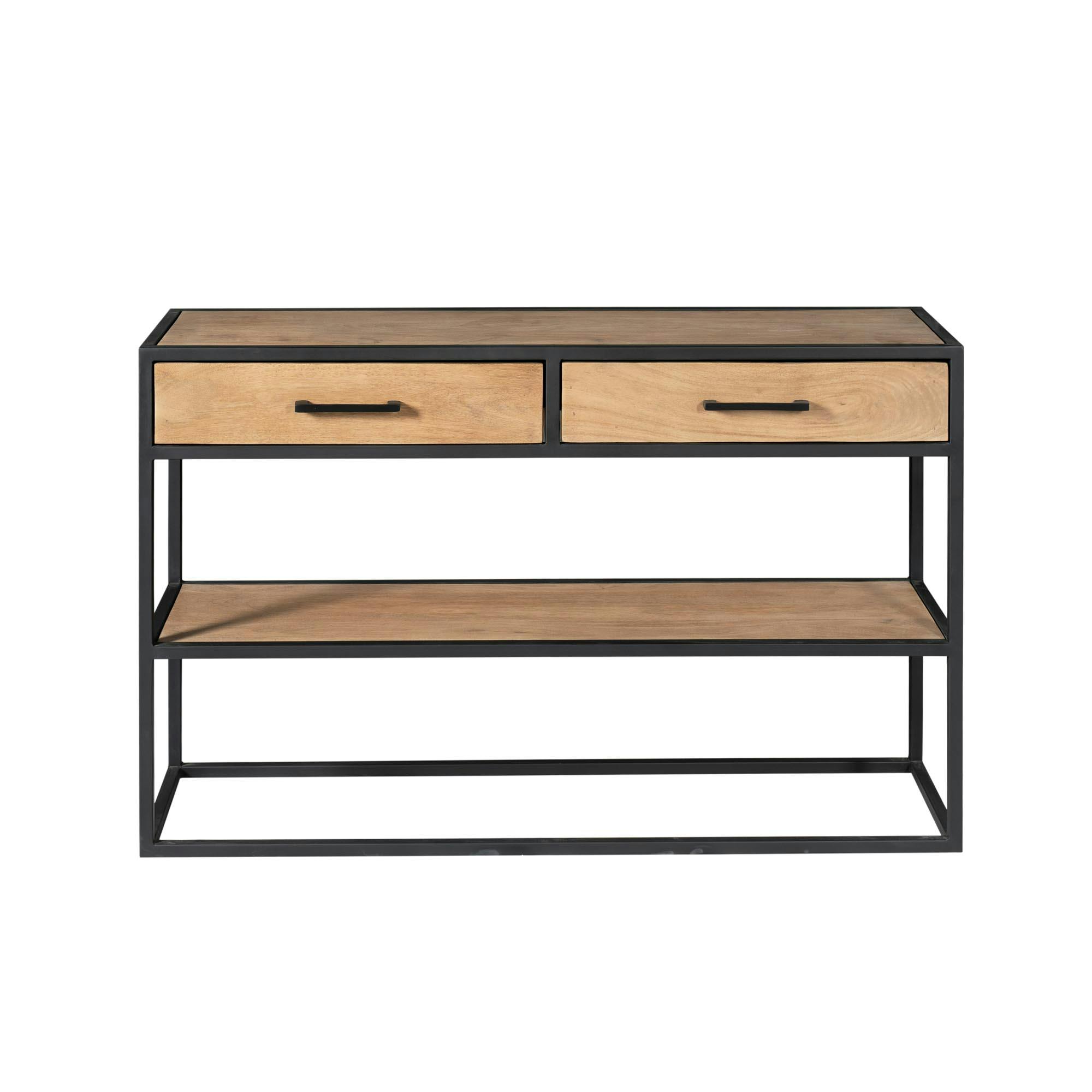 Console d'entrée bois clair 2 plateaux 2 tiroirs RIVANO