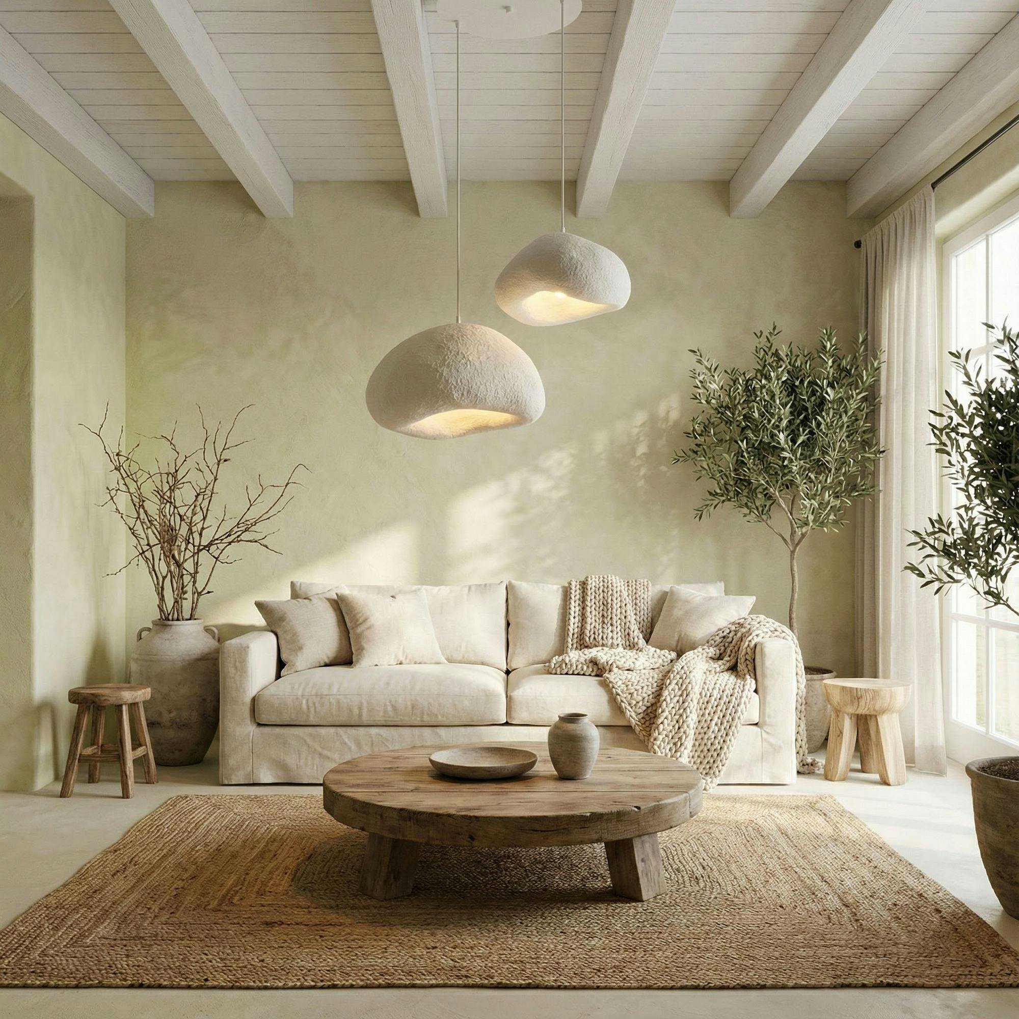 Suspension blanche design organique 2 abat-jour 70 cm NOXIS