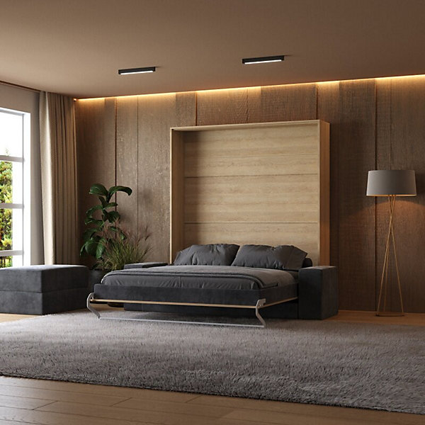 Lit escamotable 160x200cm Vertical Canapé Anthracite Lit Mural SUP M1 Chêne Kaiserberg