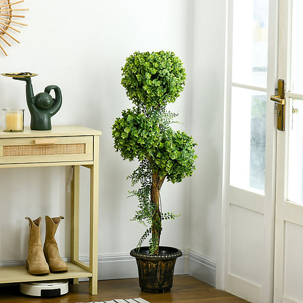 Buis artificiel topiaire artificielle 3 boules H. 115 cm pot style antique inclus