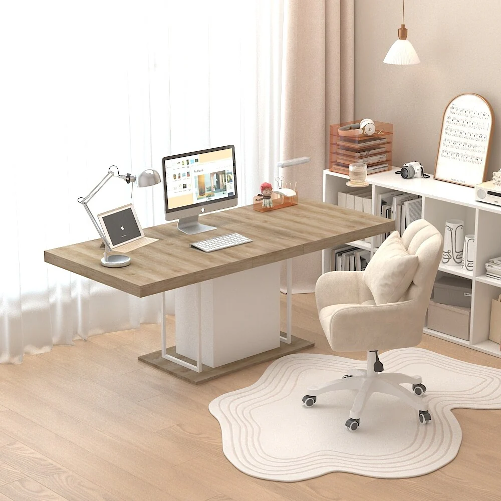 Rectangle Extendable Dining Table For 6-10 People Aged Effect Wood