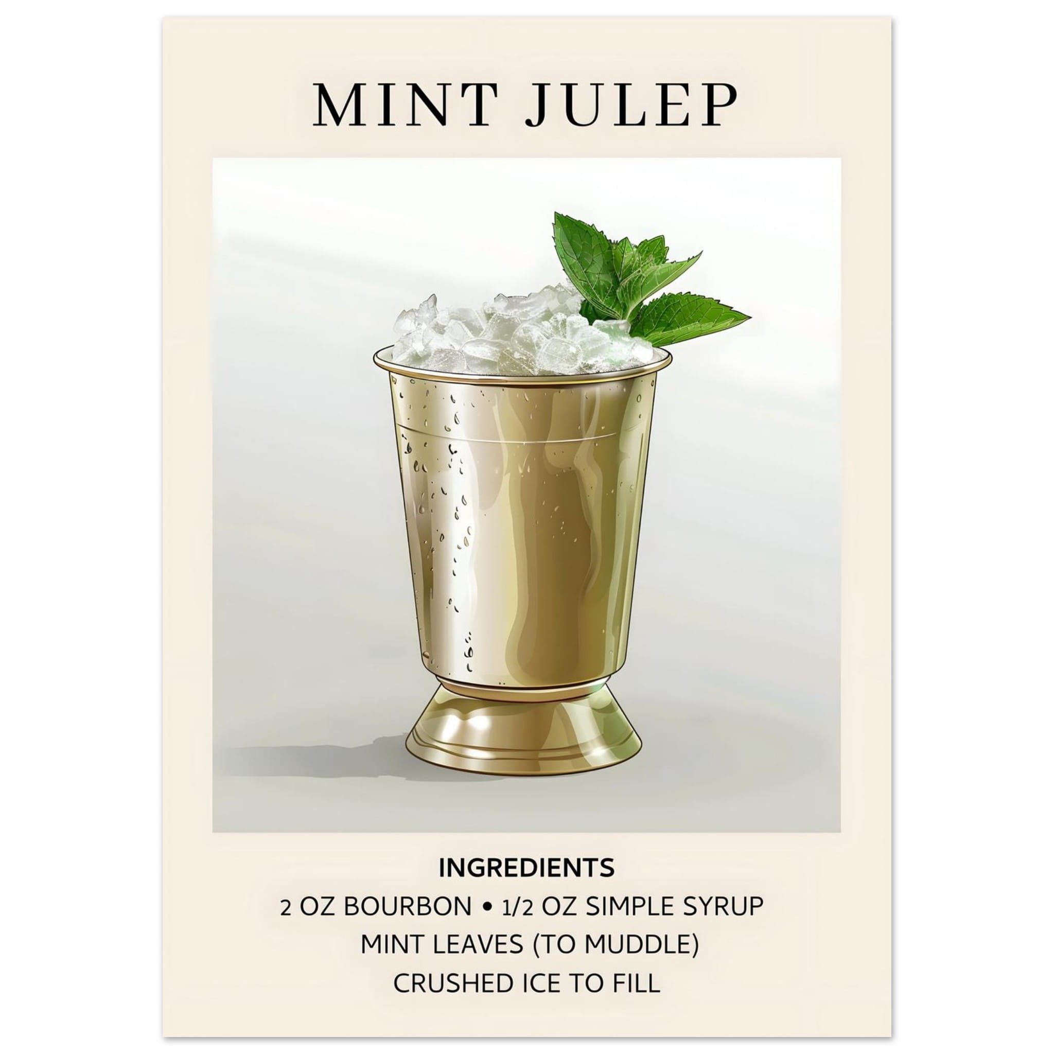 Artfulprints Poster Mint Julep cocktail - Ingredients  - 50x70 cm - Grijs