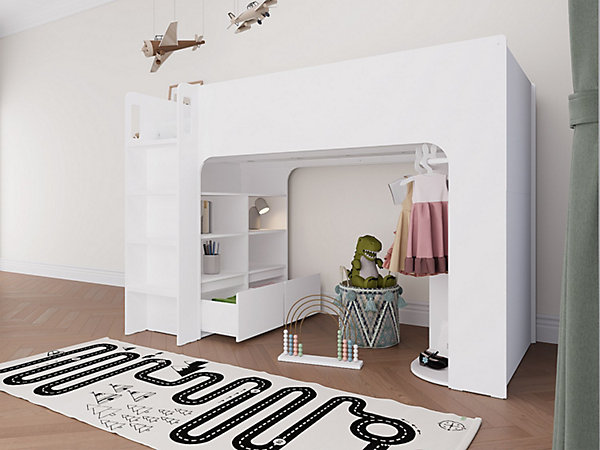 Lit mezzanine 90 x 190 cm avec rangements - Blanc - COLUMI