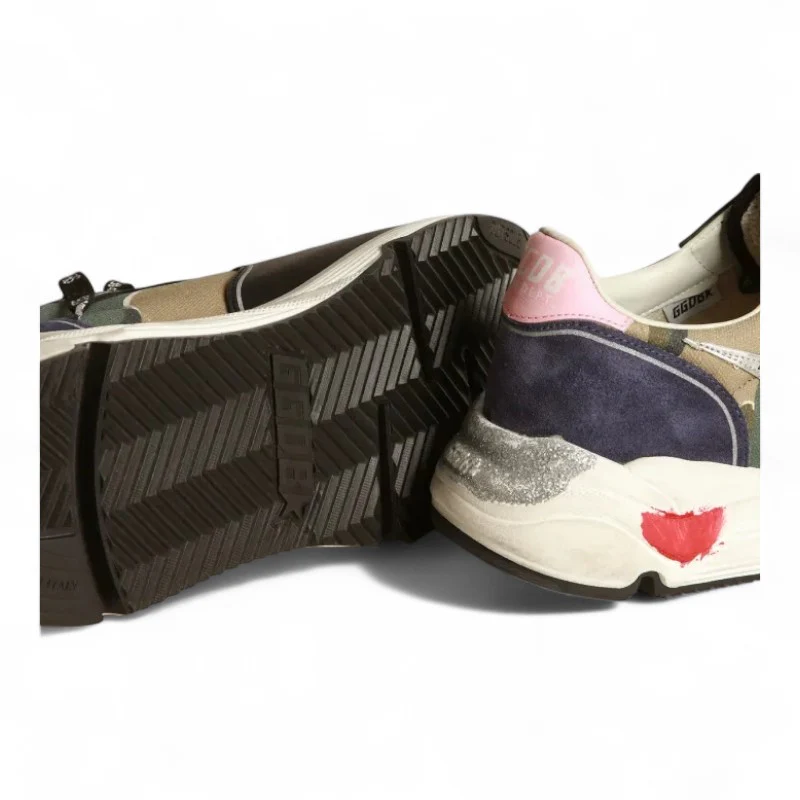 Running Sole sneakers in camouflage canvas with silver laminated leather star and baby-pink leather