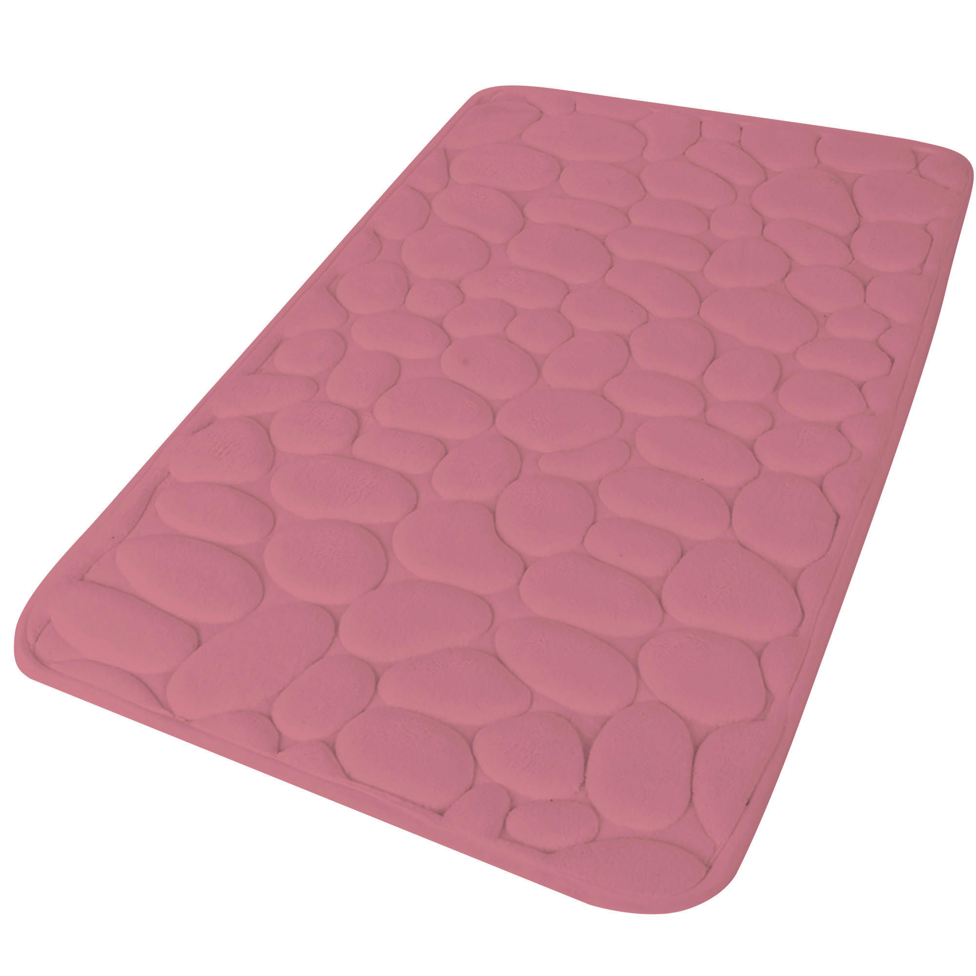 - Tapis de bain mémoire de forme motifs galets rose 50x80cm